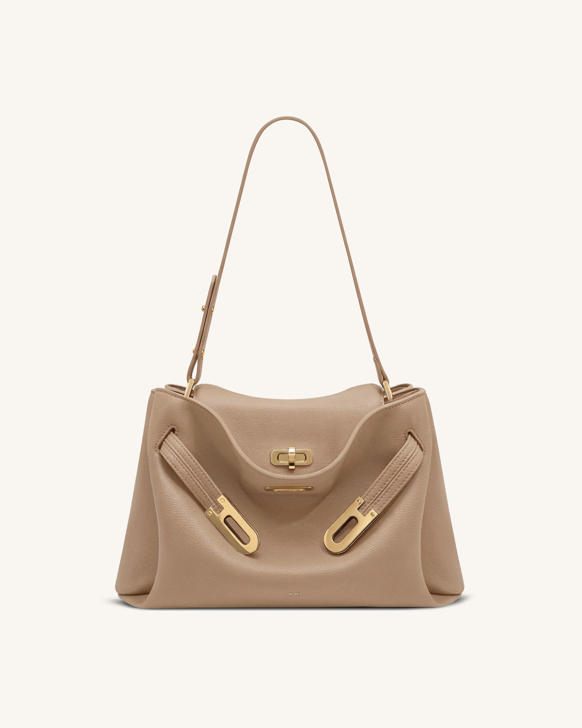Jw Pei Rhea Pebbled Double Buckle Shoulder Bag Khaki