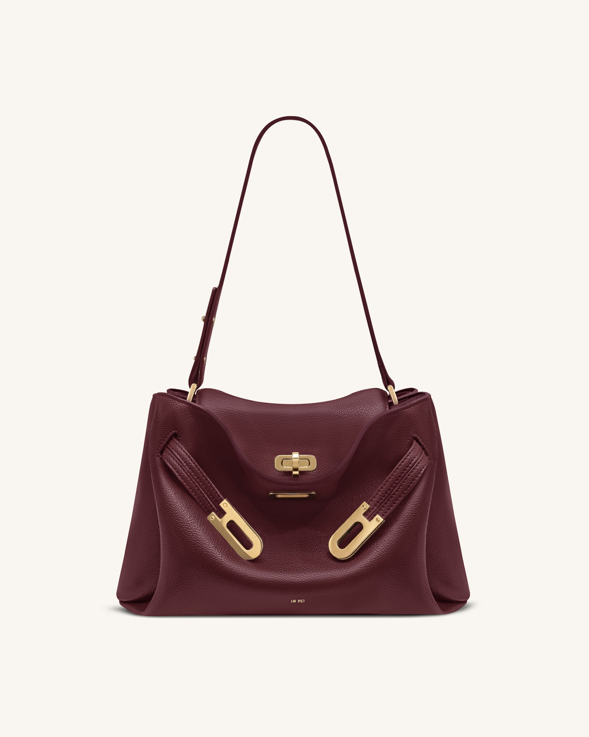 Jw Pei Rhea Pebbled Double Buckle Shoulder Bag Dark Burgundy