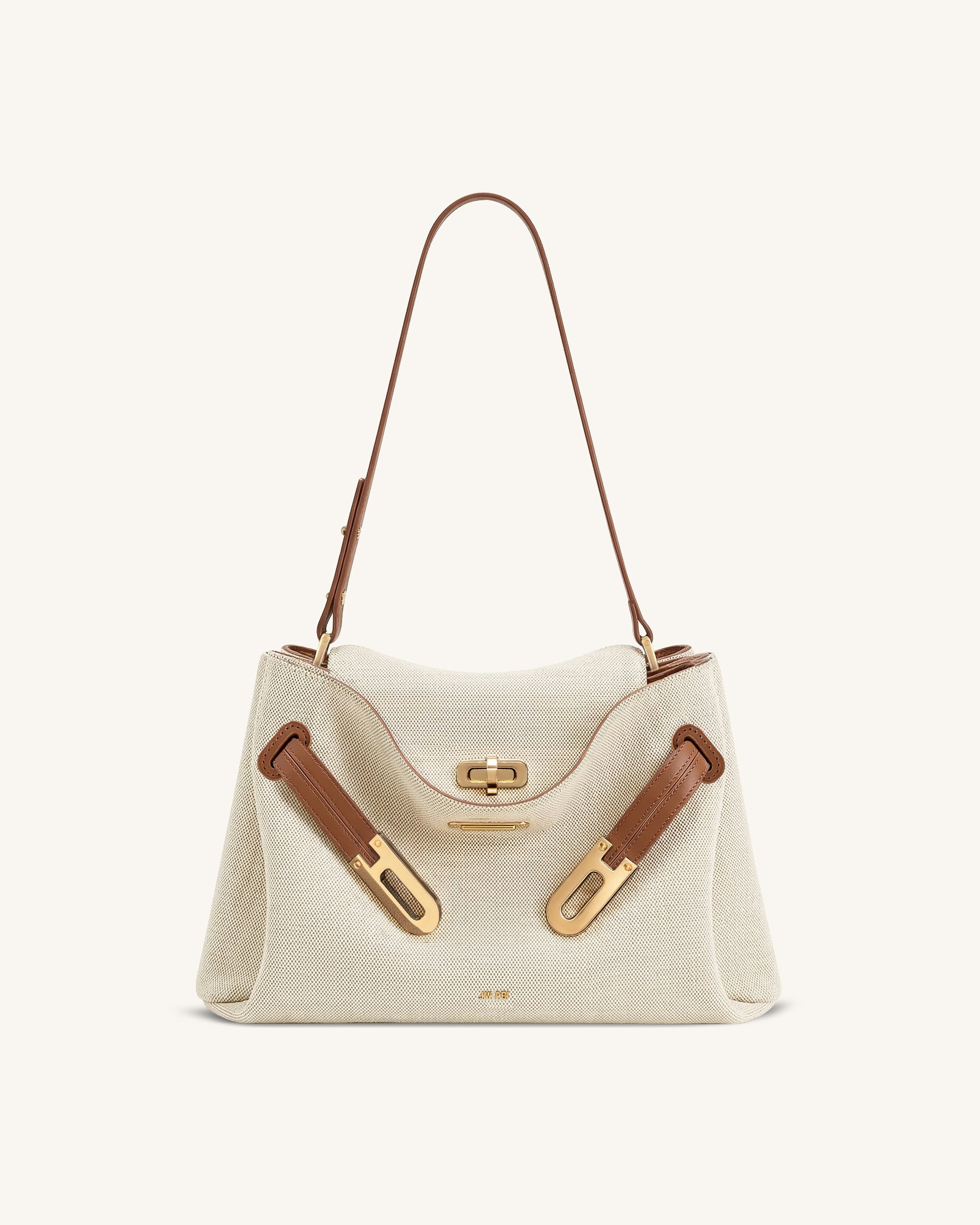 Jw Pei Rhea Double Buckle Shoulder Bag Brown Canvas