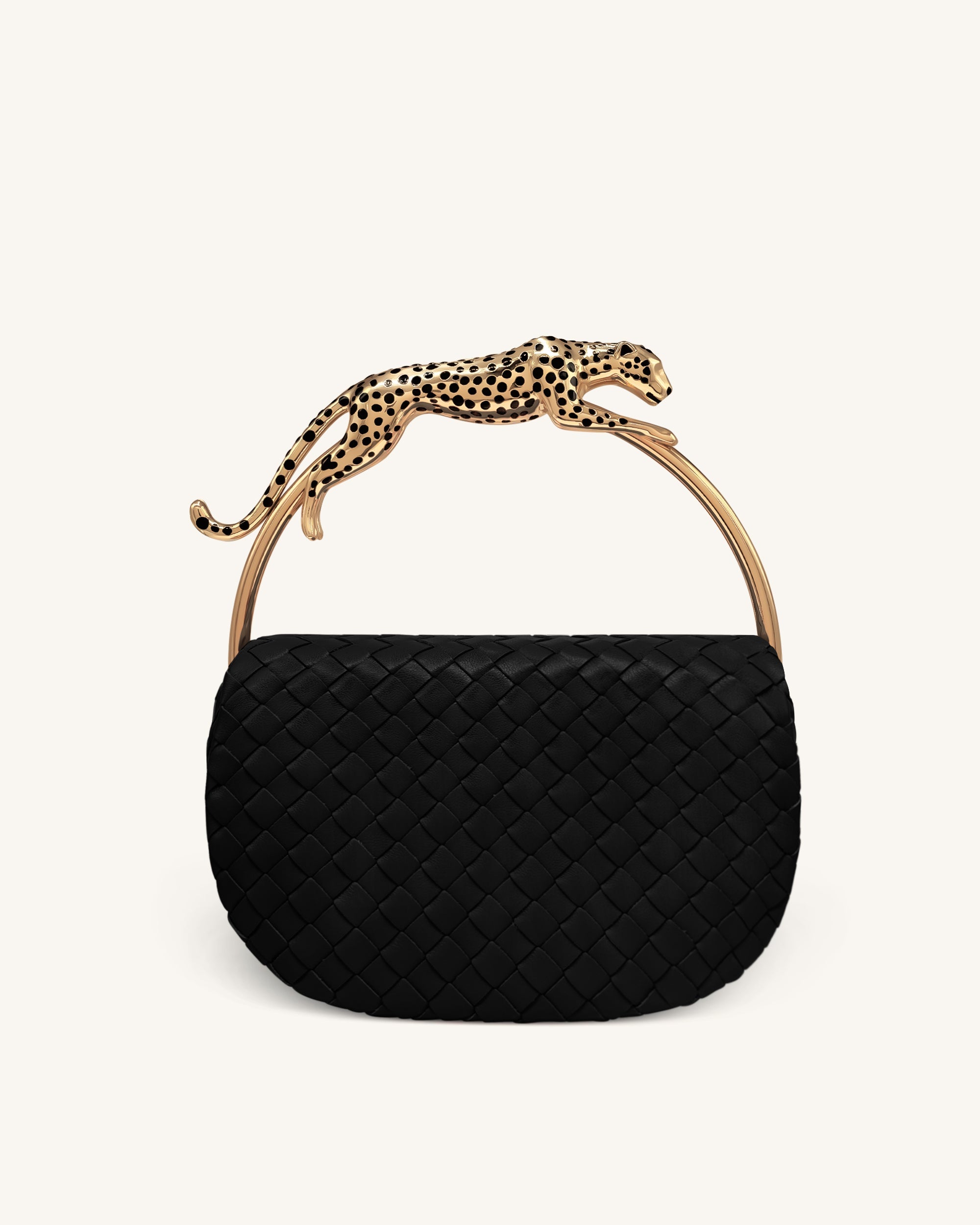 Jw Pei Ione Leopard Shaped Hardware Handle Woven Top Handle Bag Black