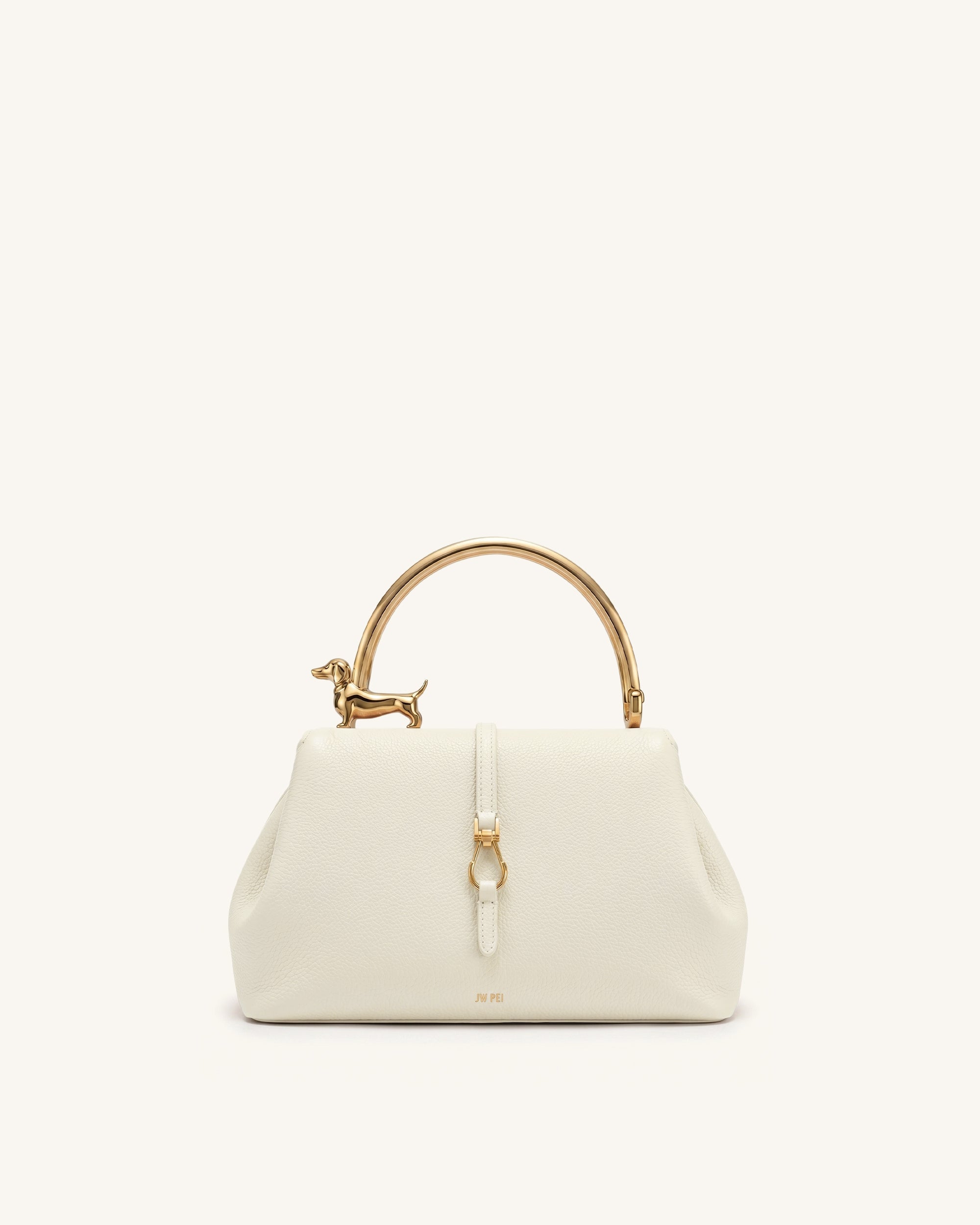 Jw Pei Bruna Dachshund Metal Handle Top Handle Bag White