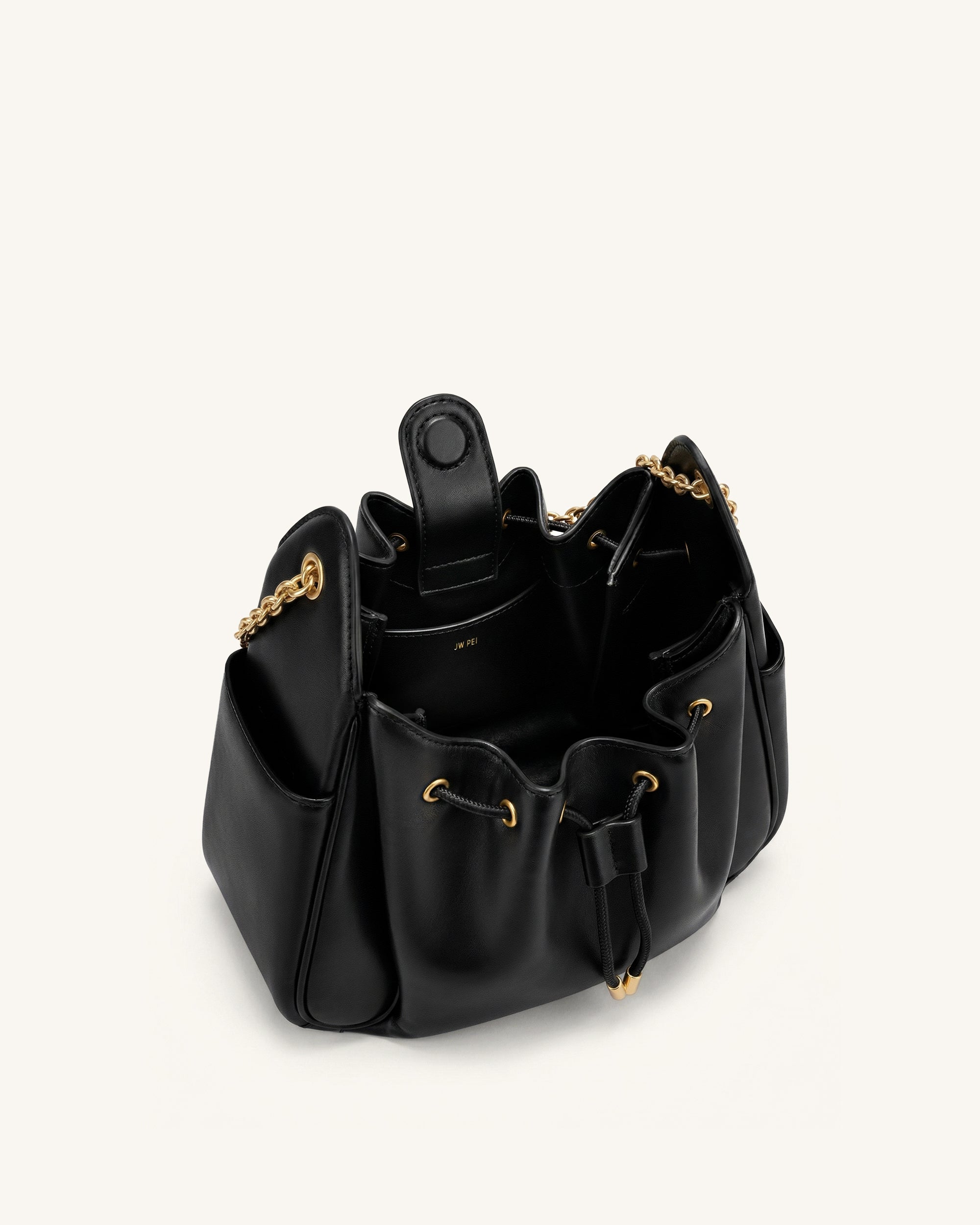 Jw Pei Rowan Ruched Drawstring Chain Bucket Bag Black