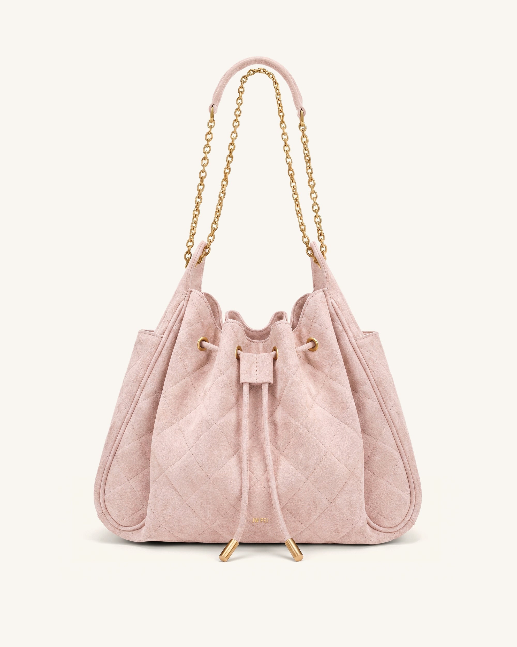 Jw Pei Rowan Faux Suede Quilted Chain Bucket Bag Pink