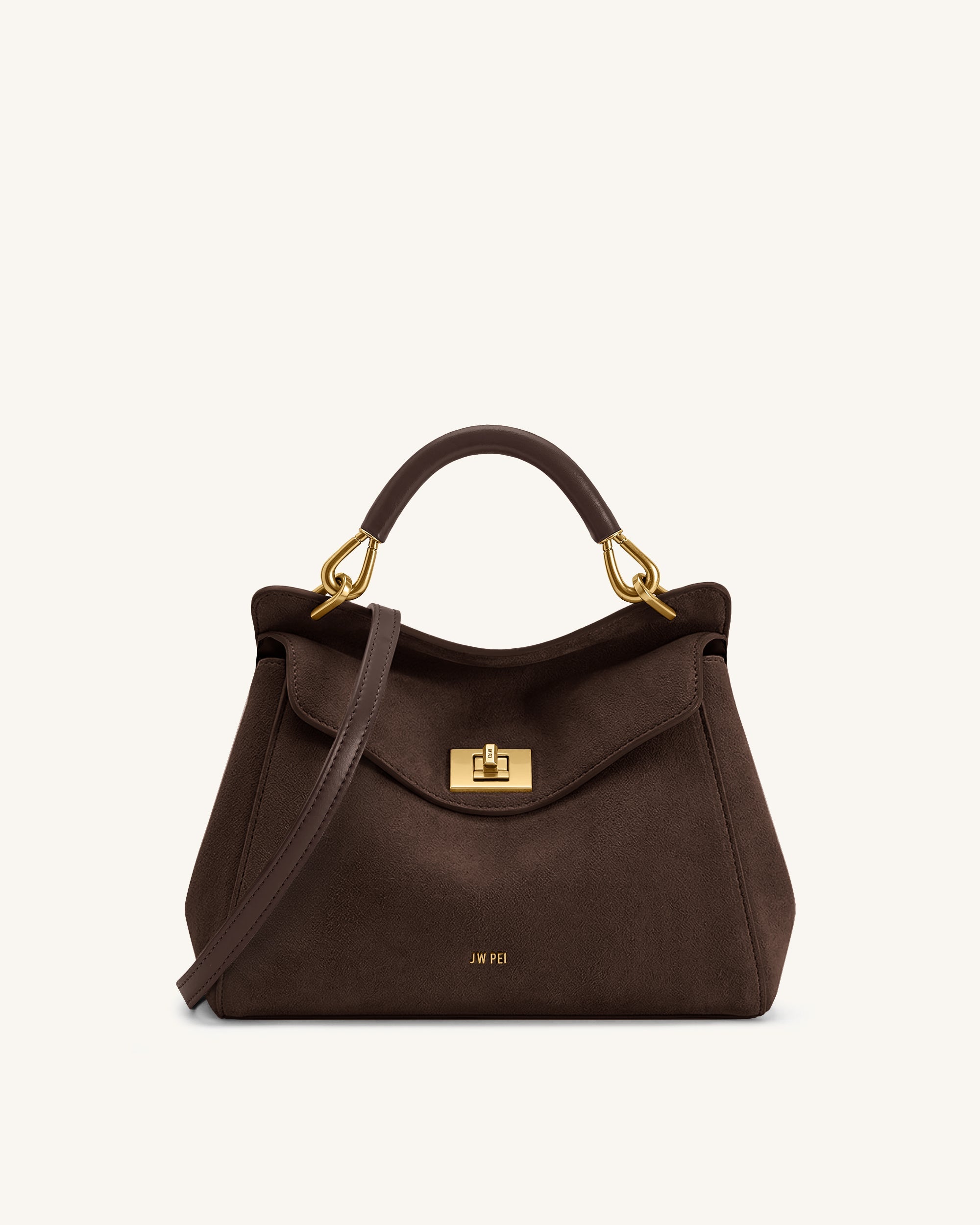 Jw Pei Lucia Classic Faux Suede Top Handle Bag Dark Brown