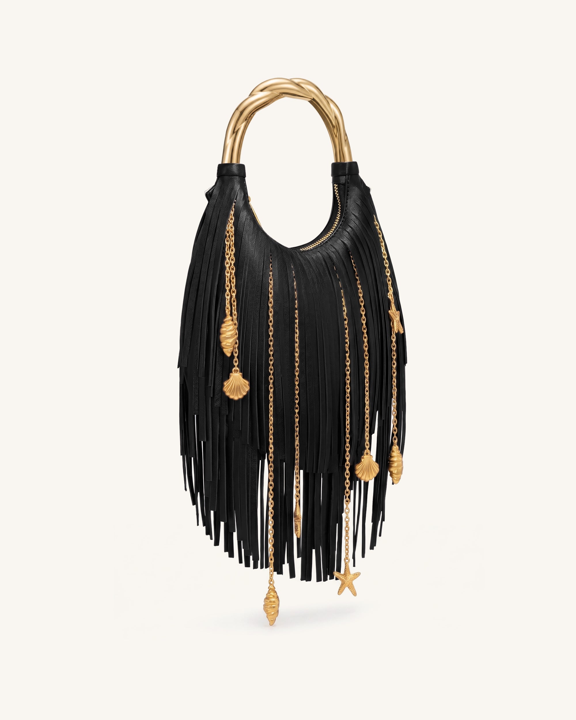Jw Pei Chloe Metal Handle Fringe Top Handbag Black