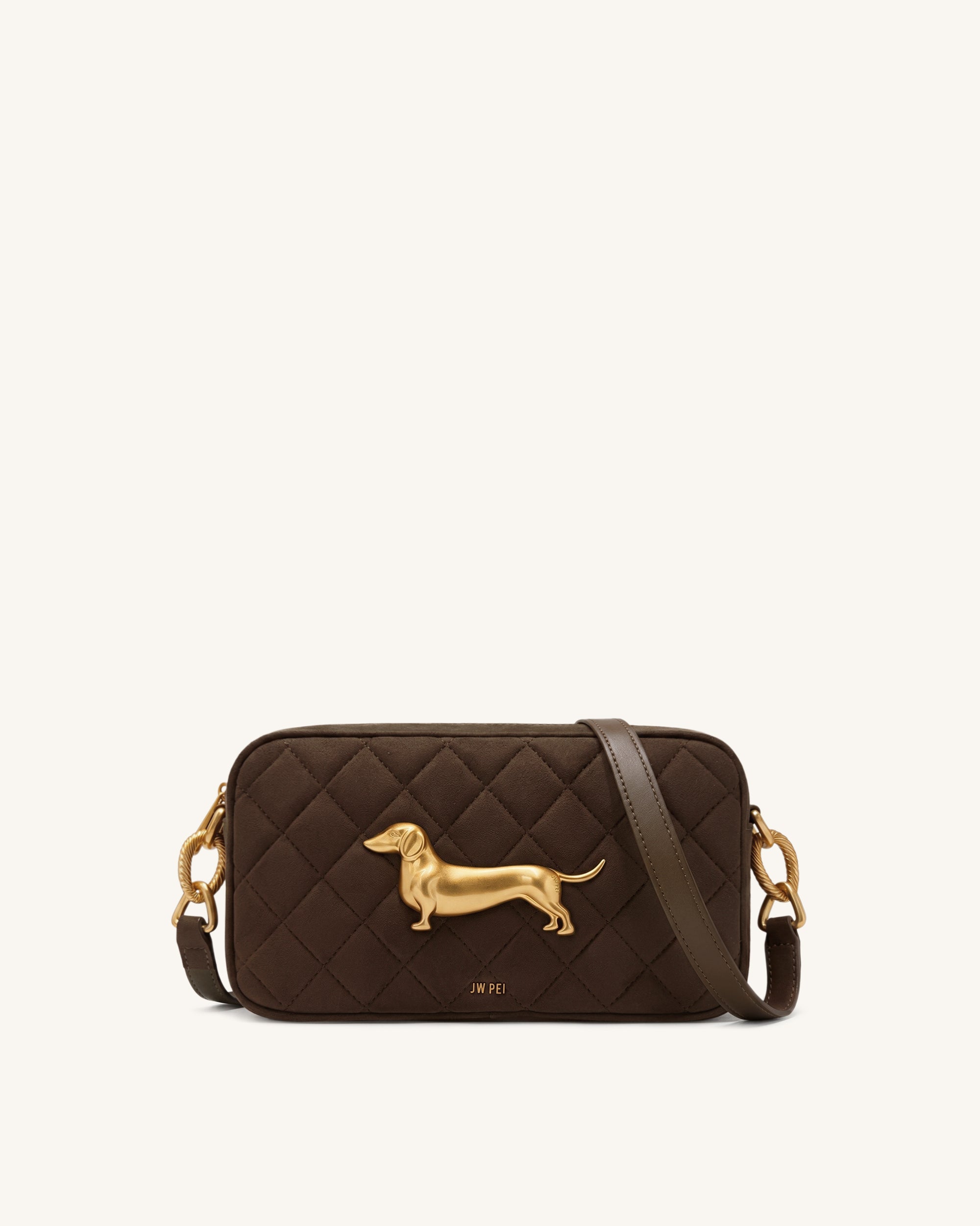 Jw Pei Riley Faux Suede Dachshund Quilted Shoulder Bag Dark Brown
