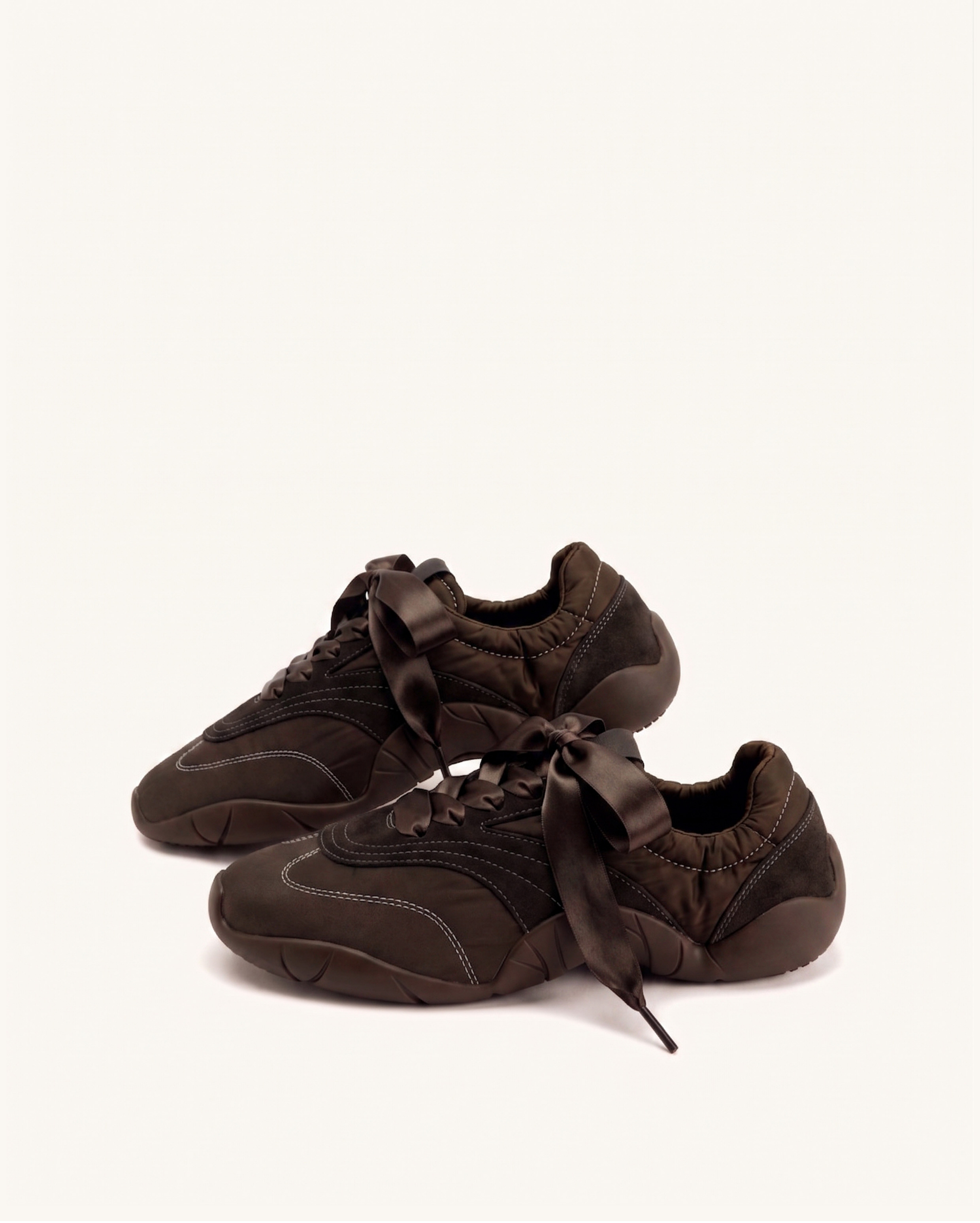 Jw Pei Flavia Ribbon Lace Ballerina Sneakers Dark Brown
