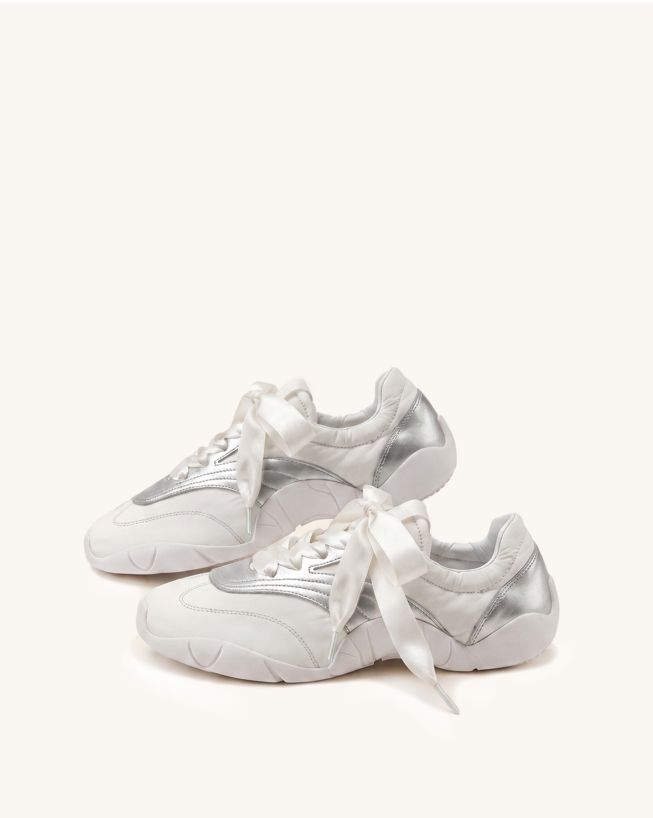 Jw Pei Flavia Ribbon Lace Ballerina Sneakers White Silver
