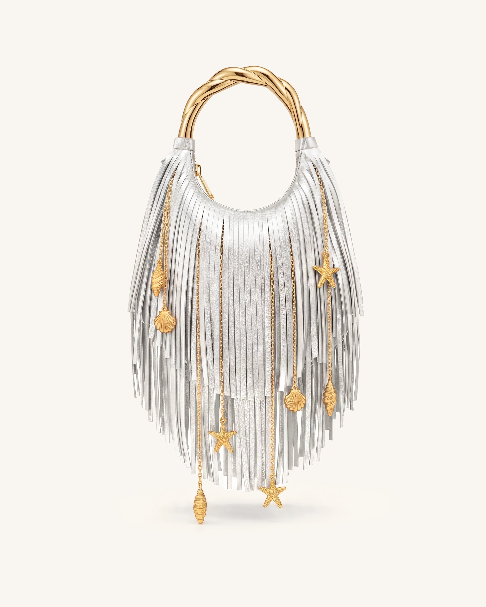 Jw Pei Chloe Metal Handle Fringe Top Handbag Silver