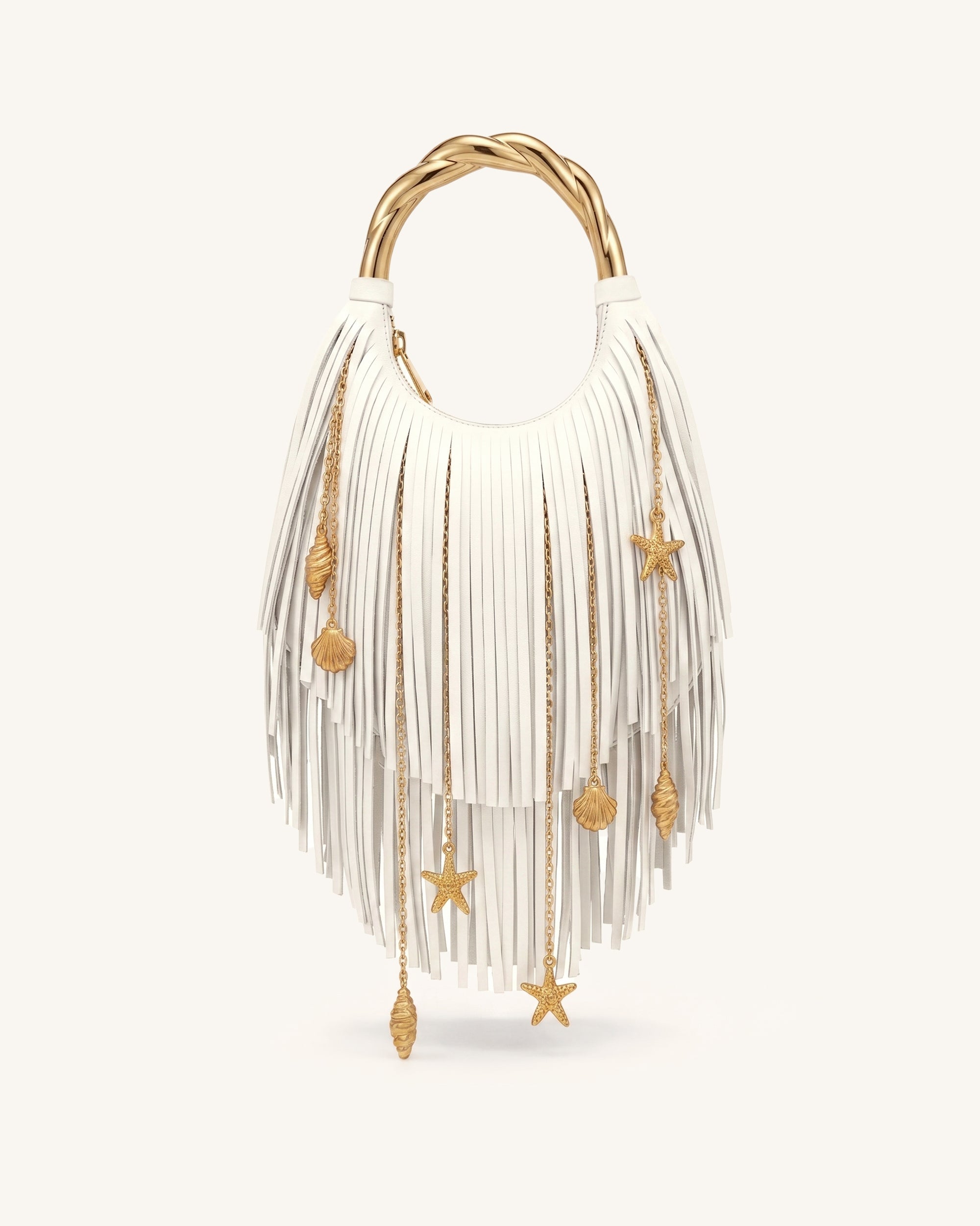 Jw Pei Chloe Metal Handle Fringe Top Handbag Off White