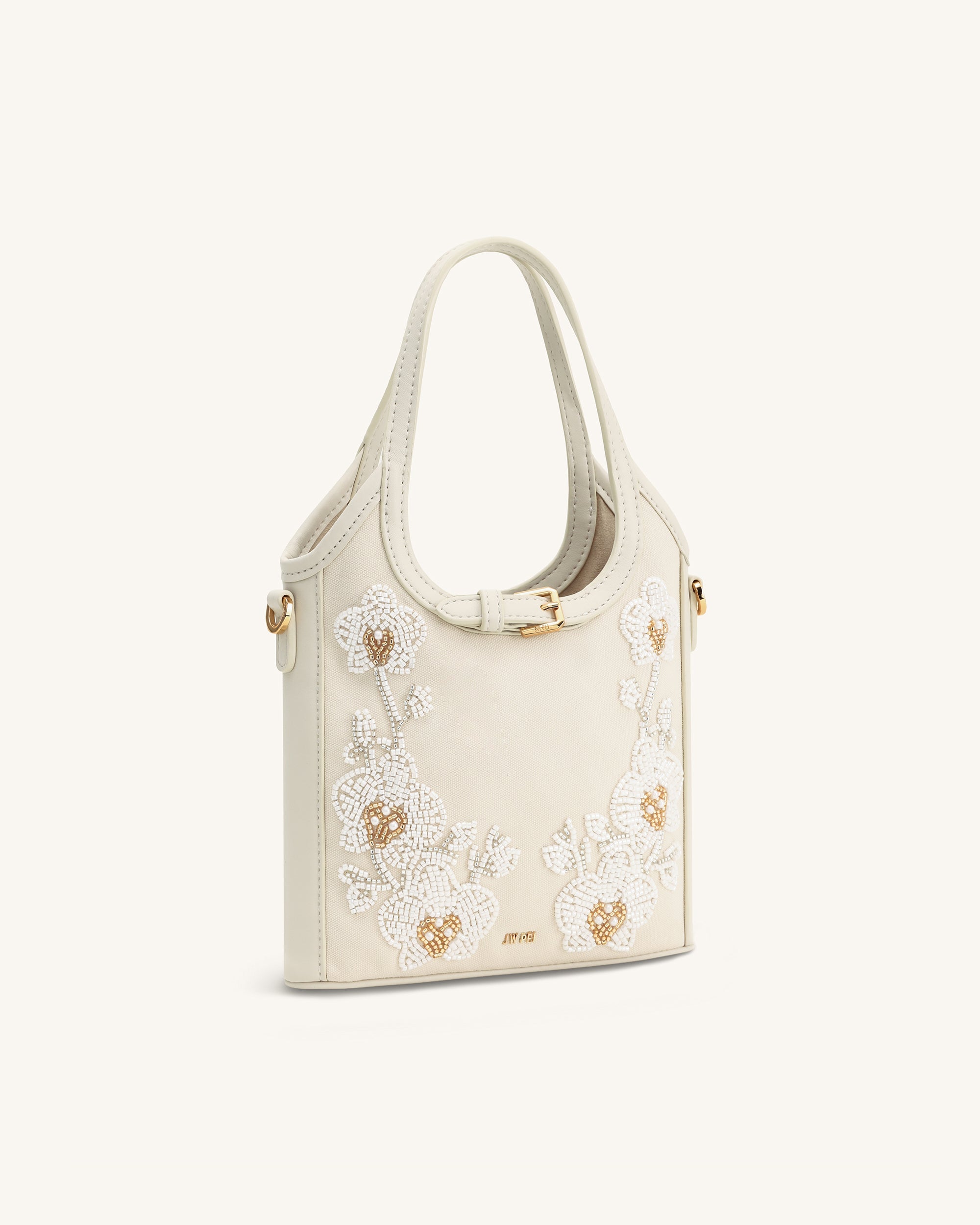 Jw Pei Brooke Mini Belted Embellished Orchid Beaded Top Handle Bag Ivory