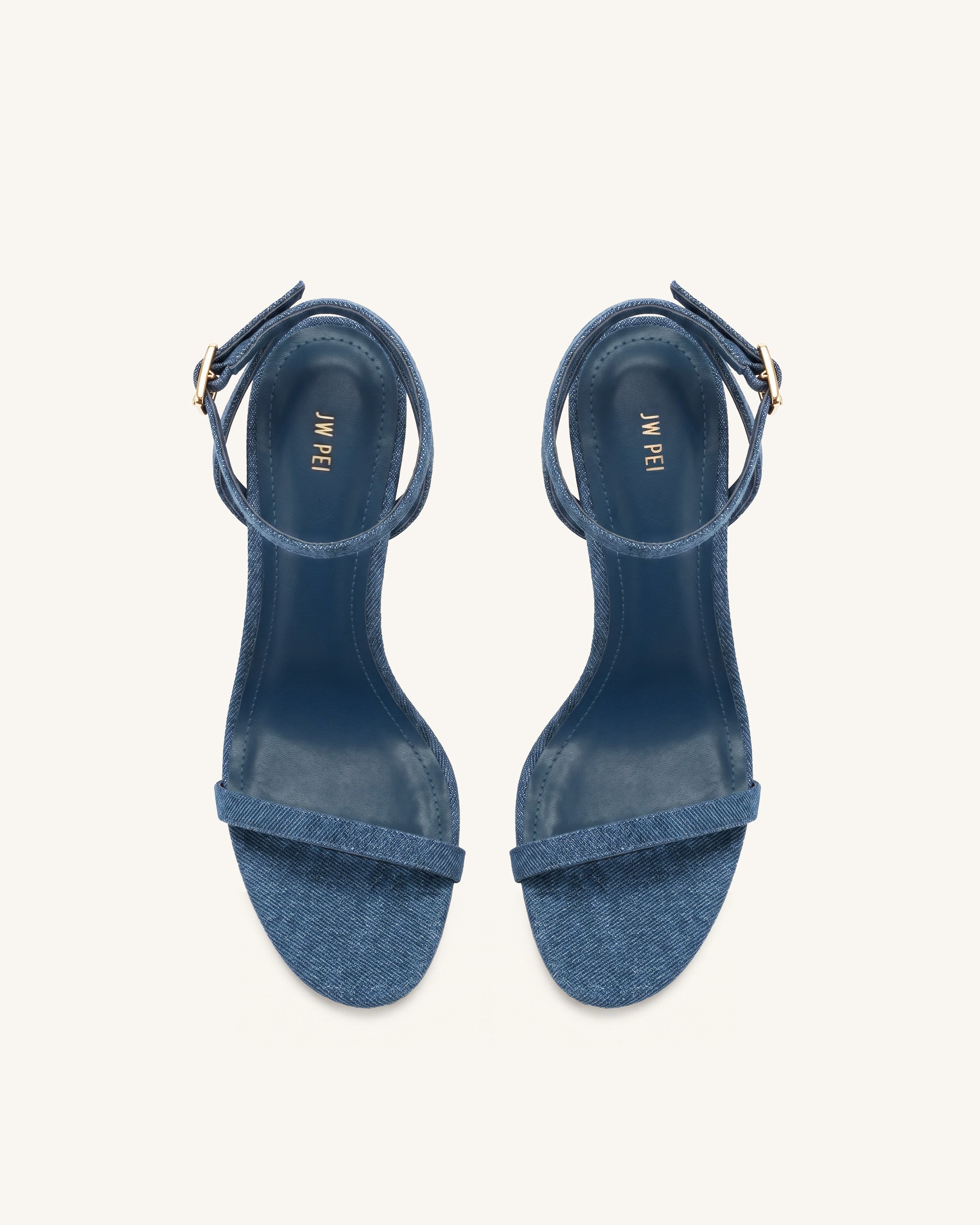 Jw Pei Alivia Gold Metal Heel Sandals Denim Blue