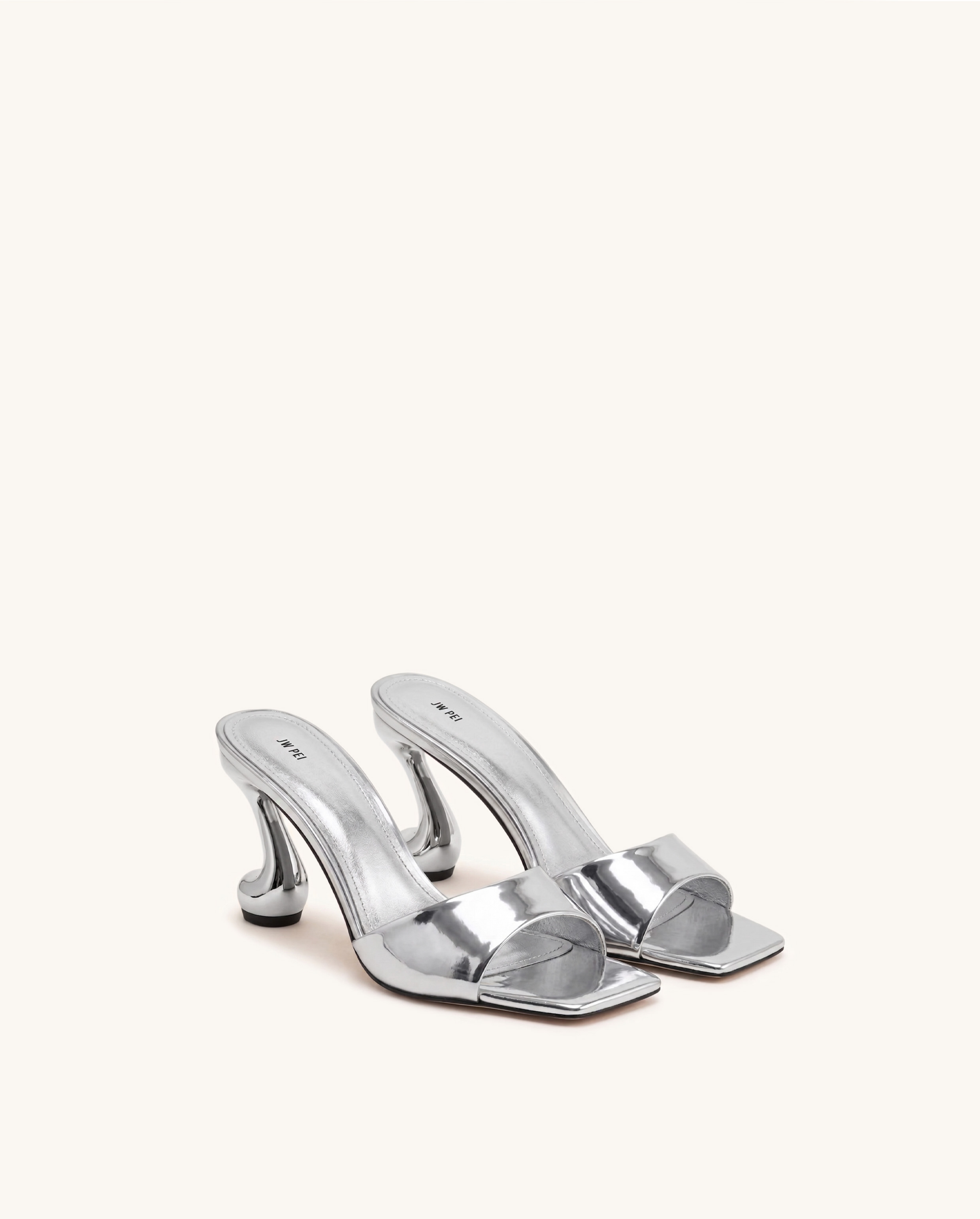 Jw Pei Hannah Metallic Faux Leather Mule Heels Silver