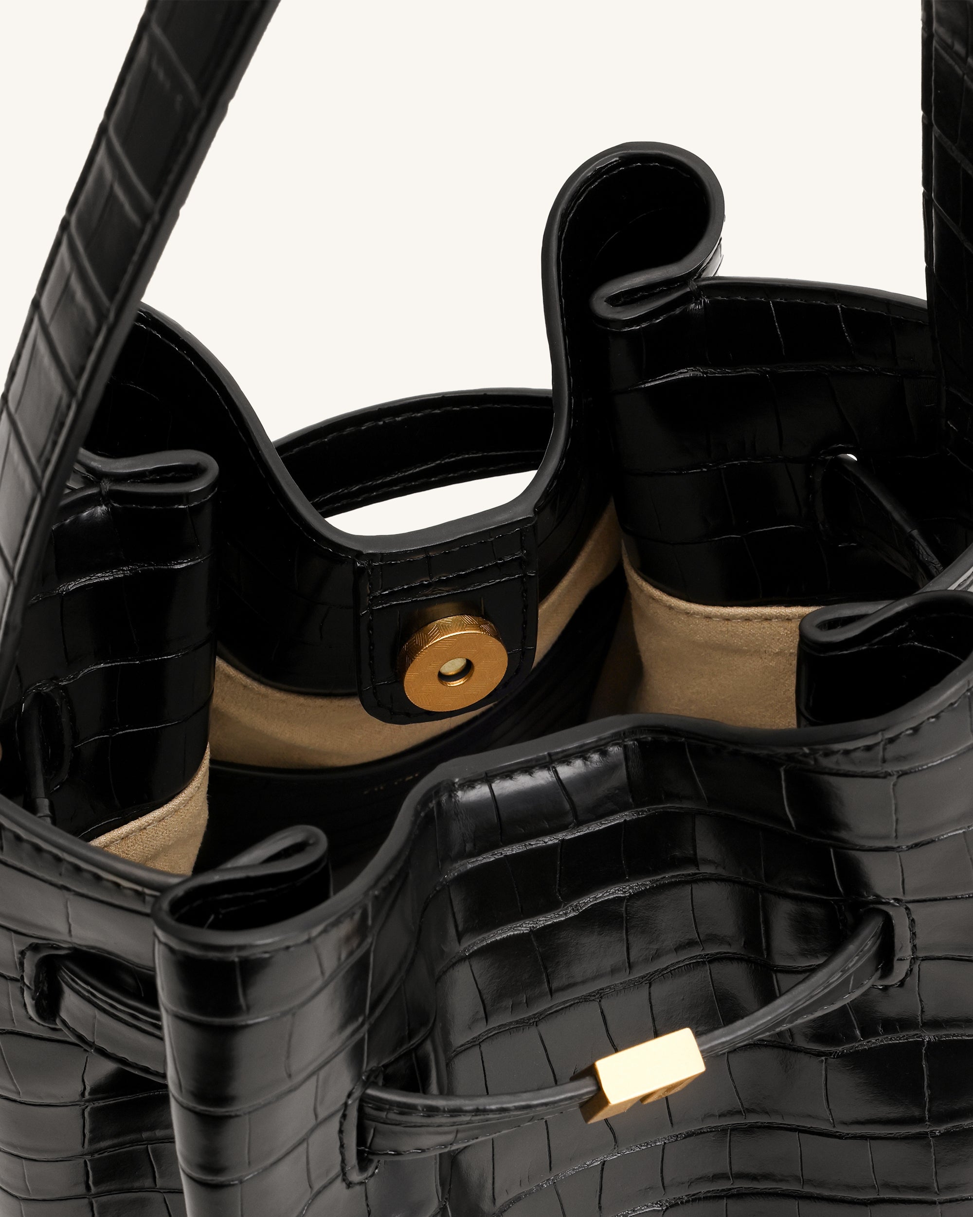 Jw Pei Clara Lock Accent Bucket Shoulder Bag Black Croc