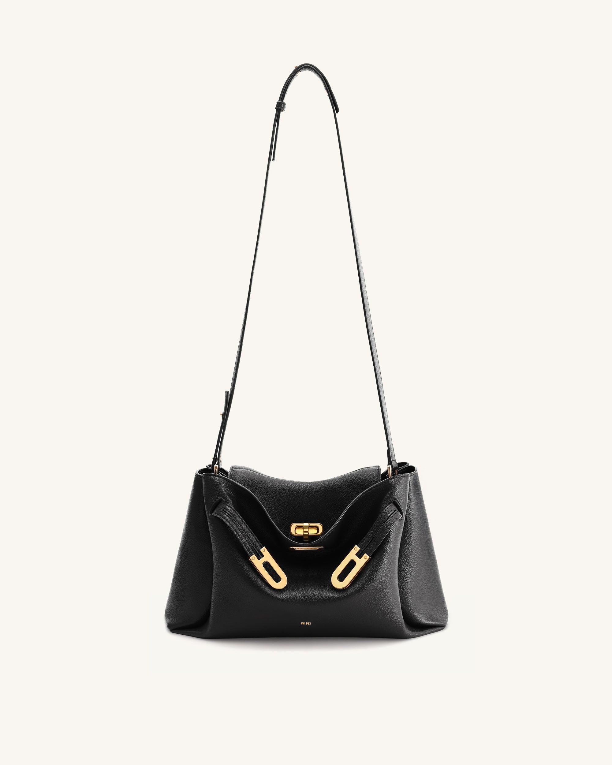 Jw Pei Rhea Pebbled Double Buckle Shoulder Bag Black