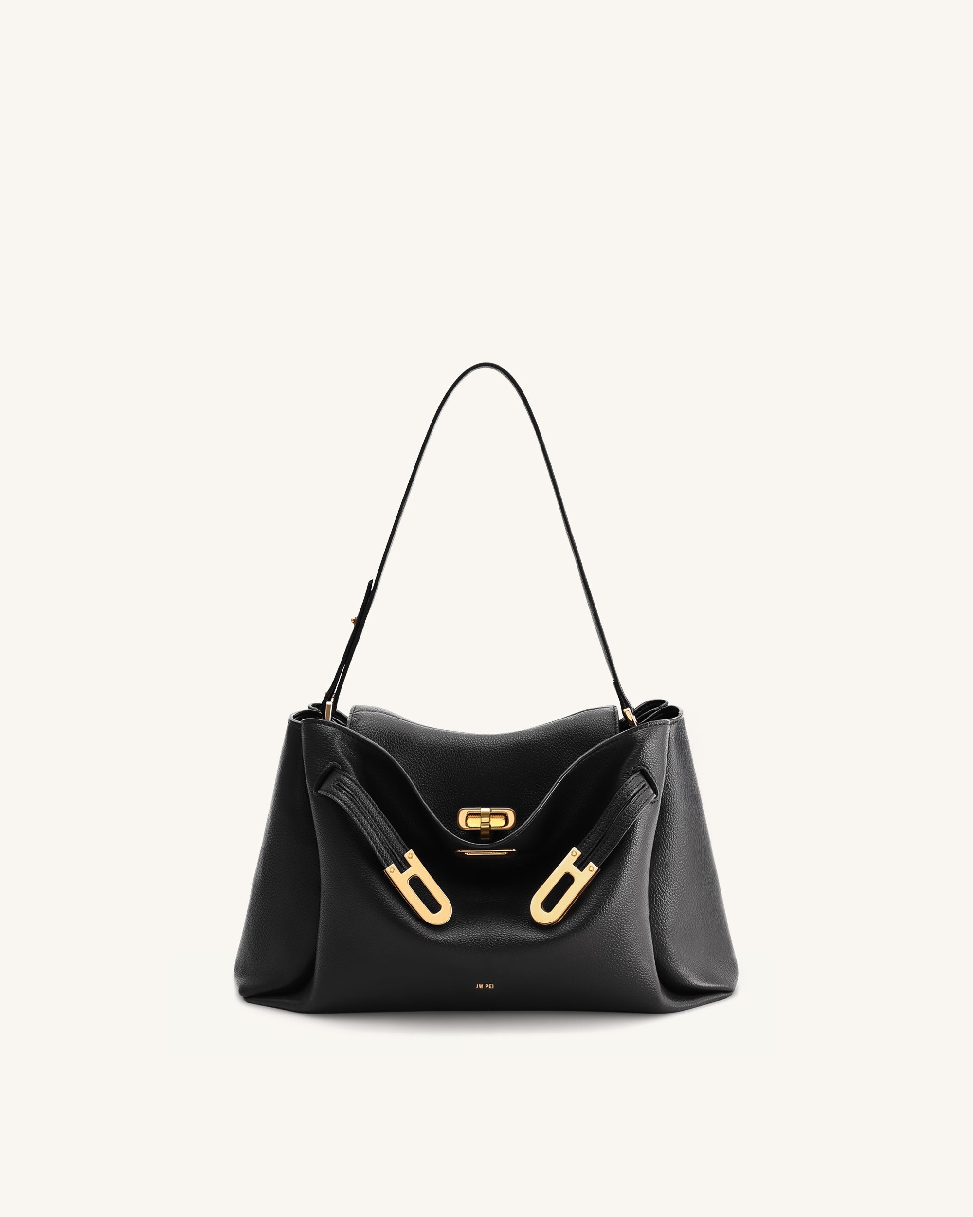 Jw Pei Rhea Pebbled Double Buckle Shoulder Bag Black