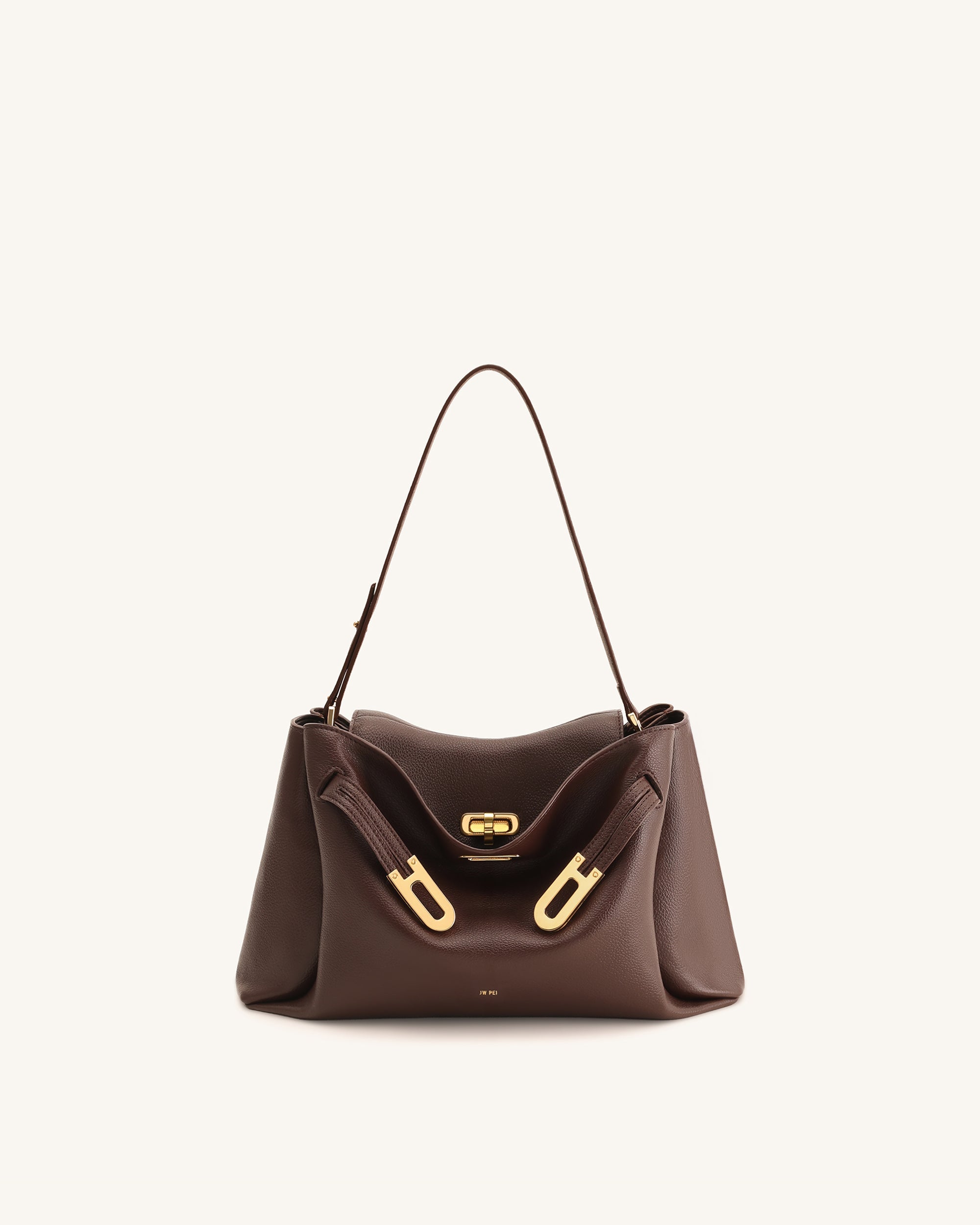 Jw Pei Rhea Pebbled Double Buckle Shoulder Bag Dark Brown