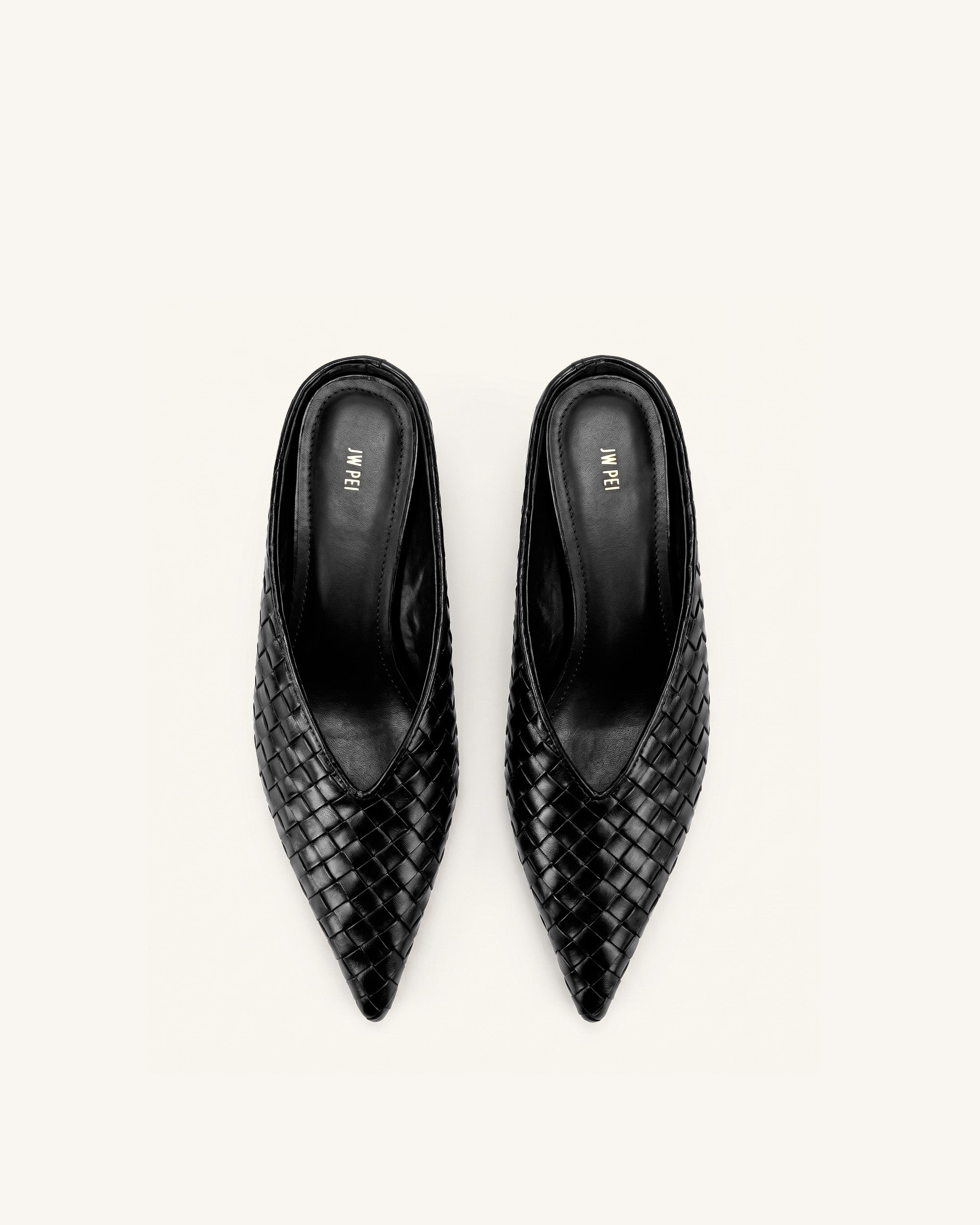 Jw Pei Helena Woven Textured Pointed Toe Mules Black