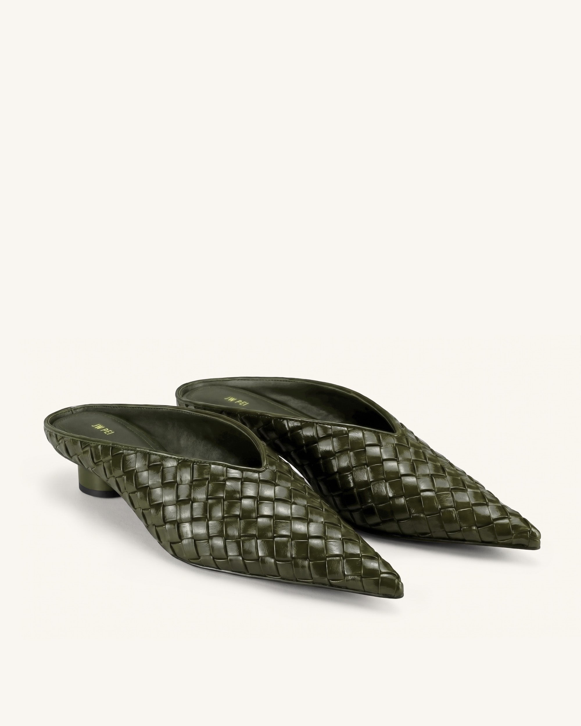 Jw Pei Helena Woven Textured Pointed Toe Mules Olive Green