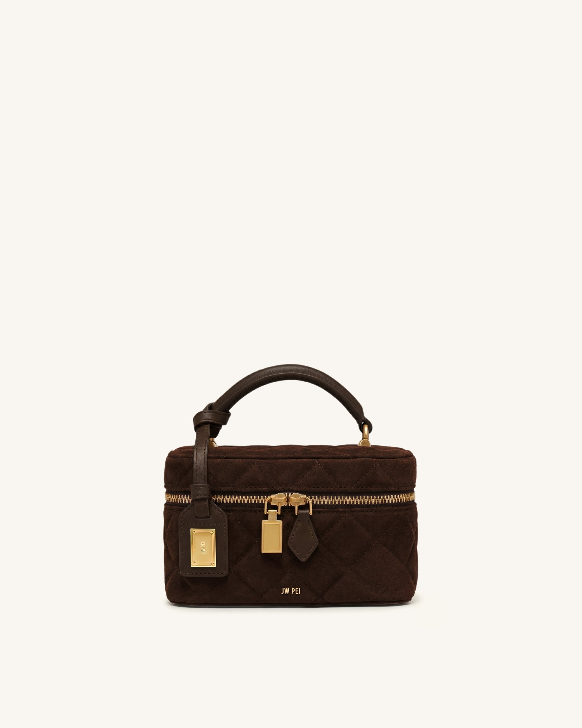 Jw Pei Cleo Faux Suede Box Shape Top Handle Bag Dark Chocolate Brown
