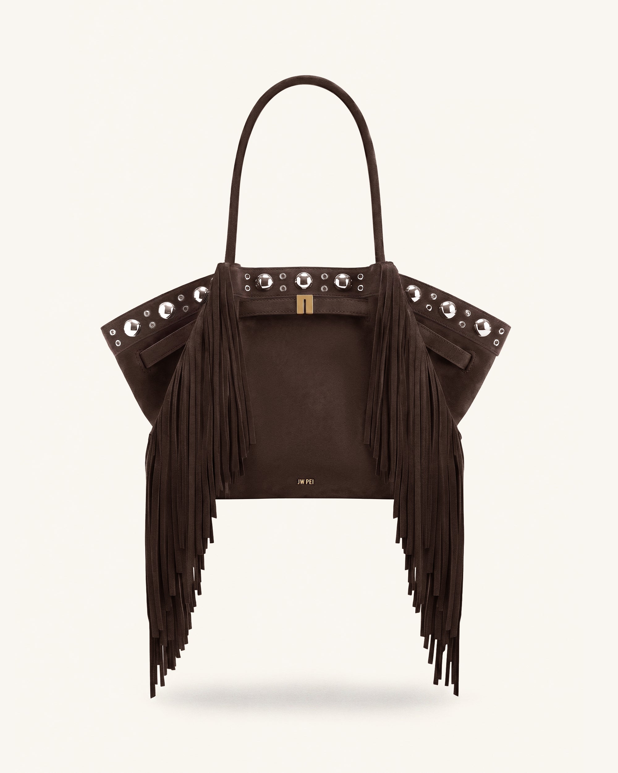 Jw Pei Hana Medium Faux Suede Tassel Tote Bag Dark Brown