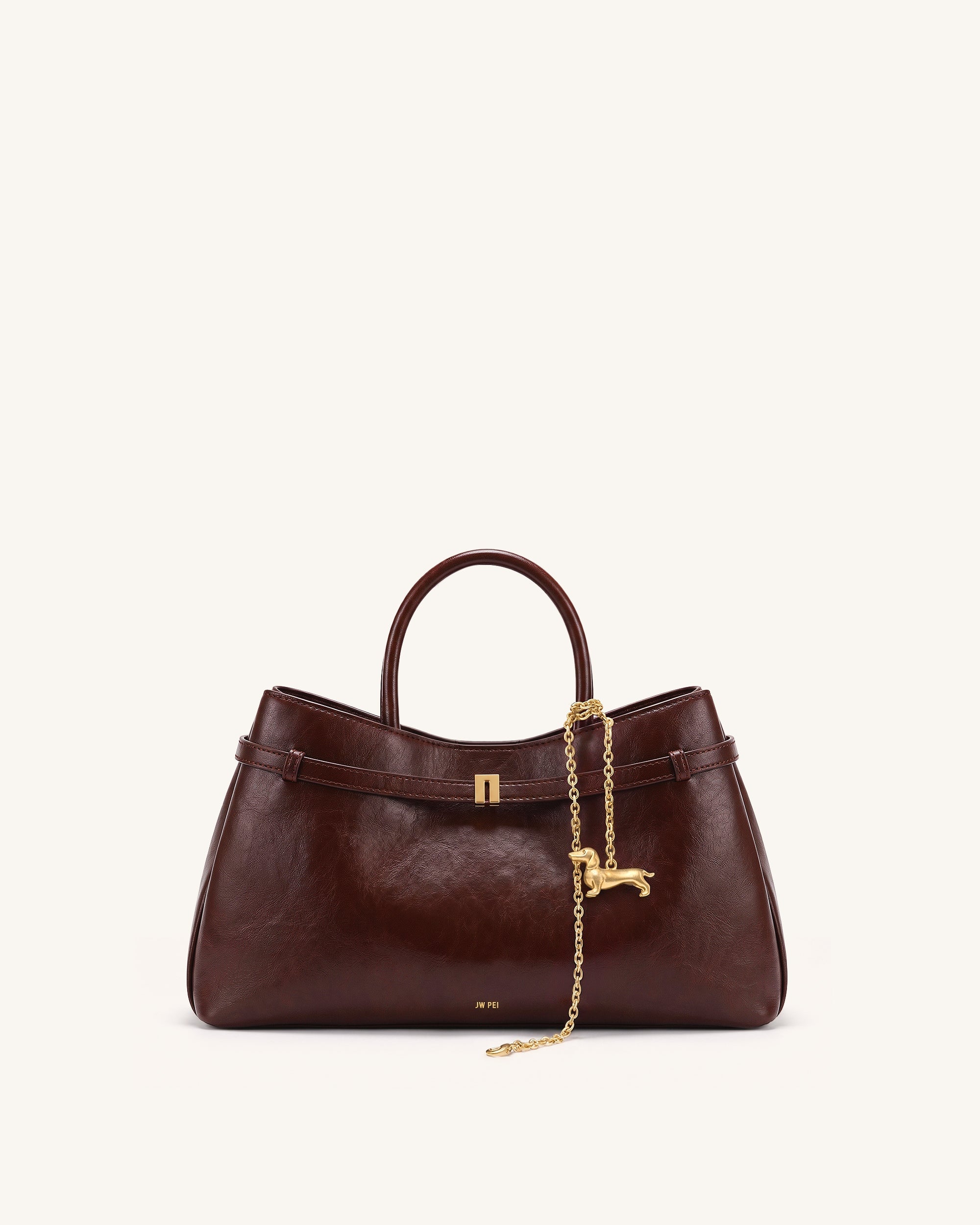 Jw Pei Maeve Dachshund Charm Satchel Tote Bag Deep Burgundy