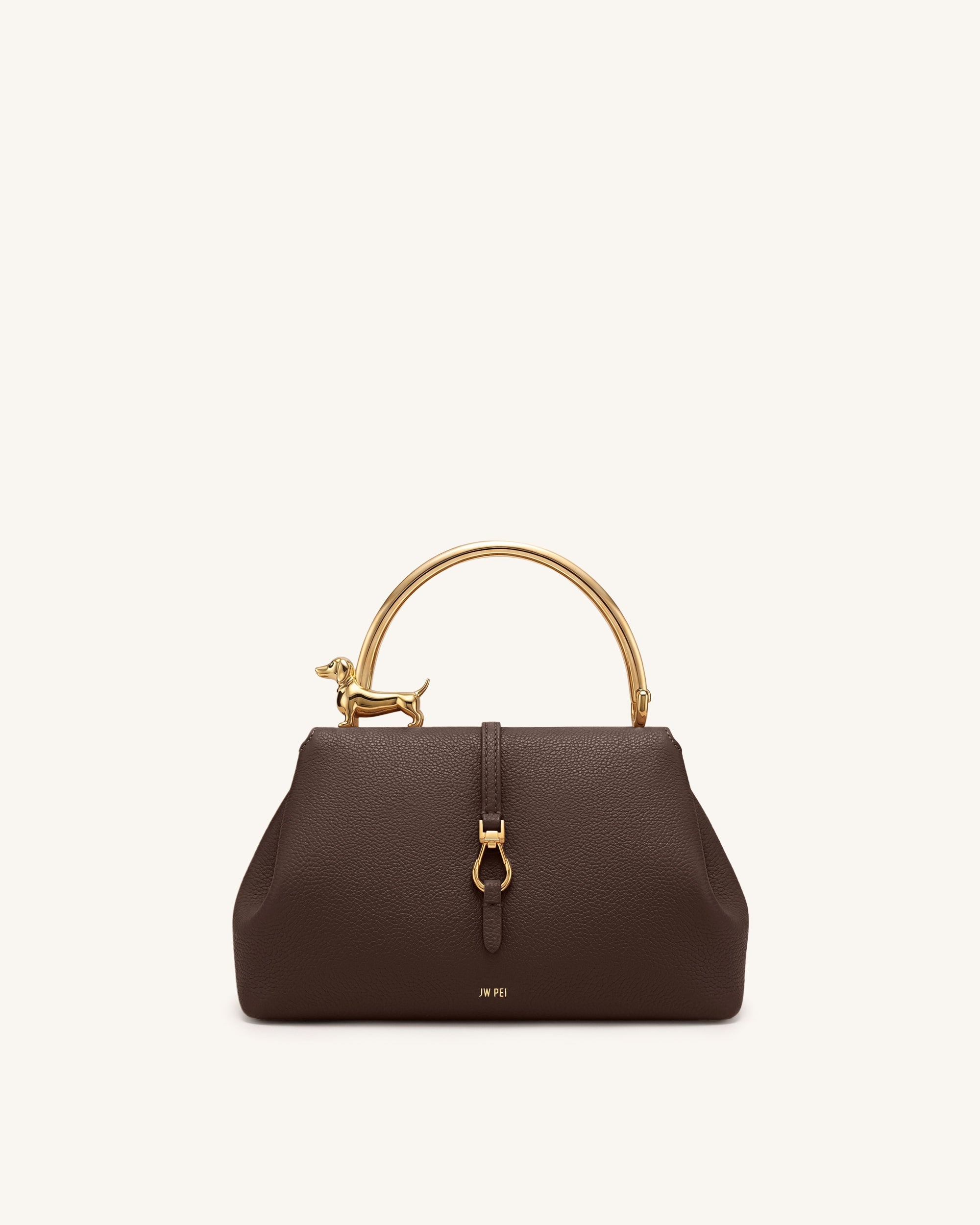 Jw Pei Bruna Dachshund Metal Handle Top Handle Bag Dark Brown