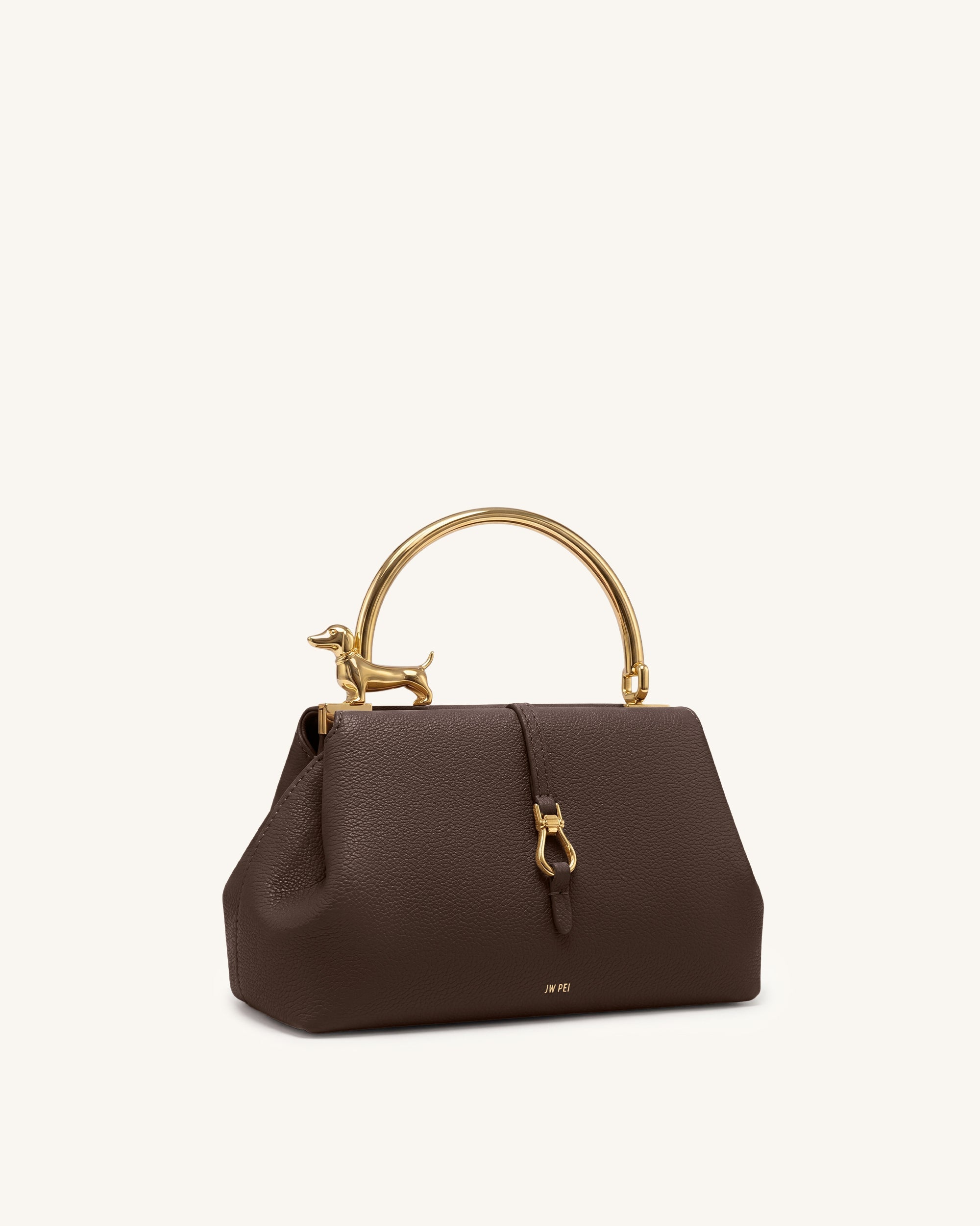 Jw Pei Bruna Dachshund Metal Handle Top Handle Bag Dark Brown