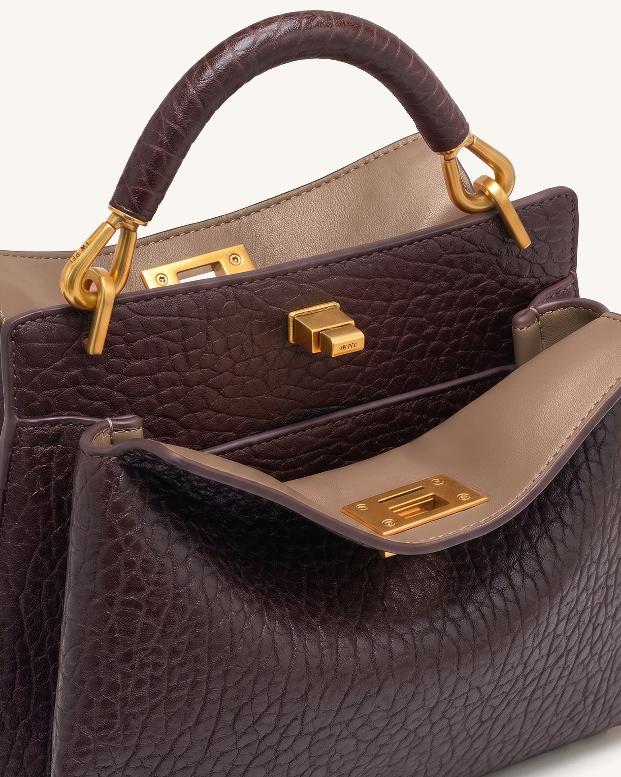 Jw Pei Lucia Elephant Effect Top Handle Bag Dark Brown