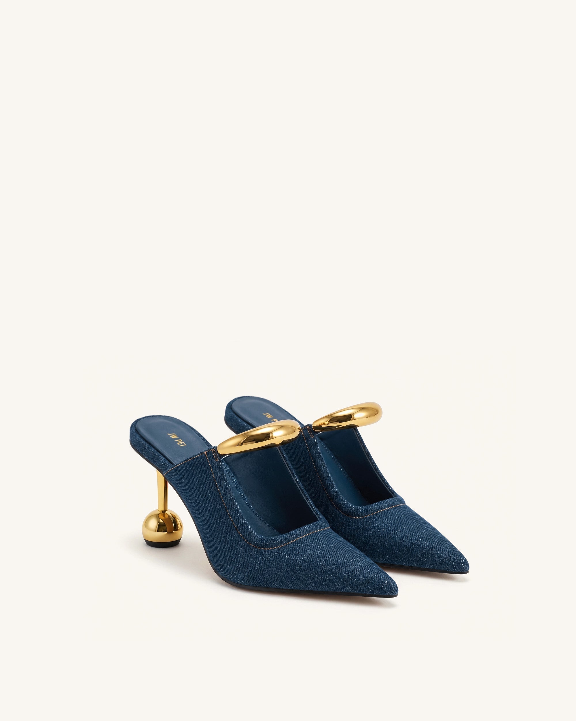 Jw Pei Sofia Metal Accent Sphere Heel Mules Denim Blue