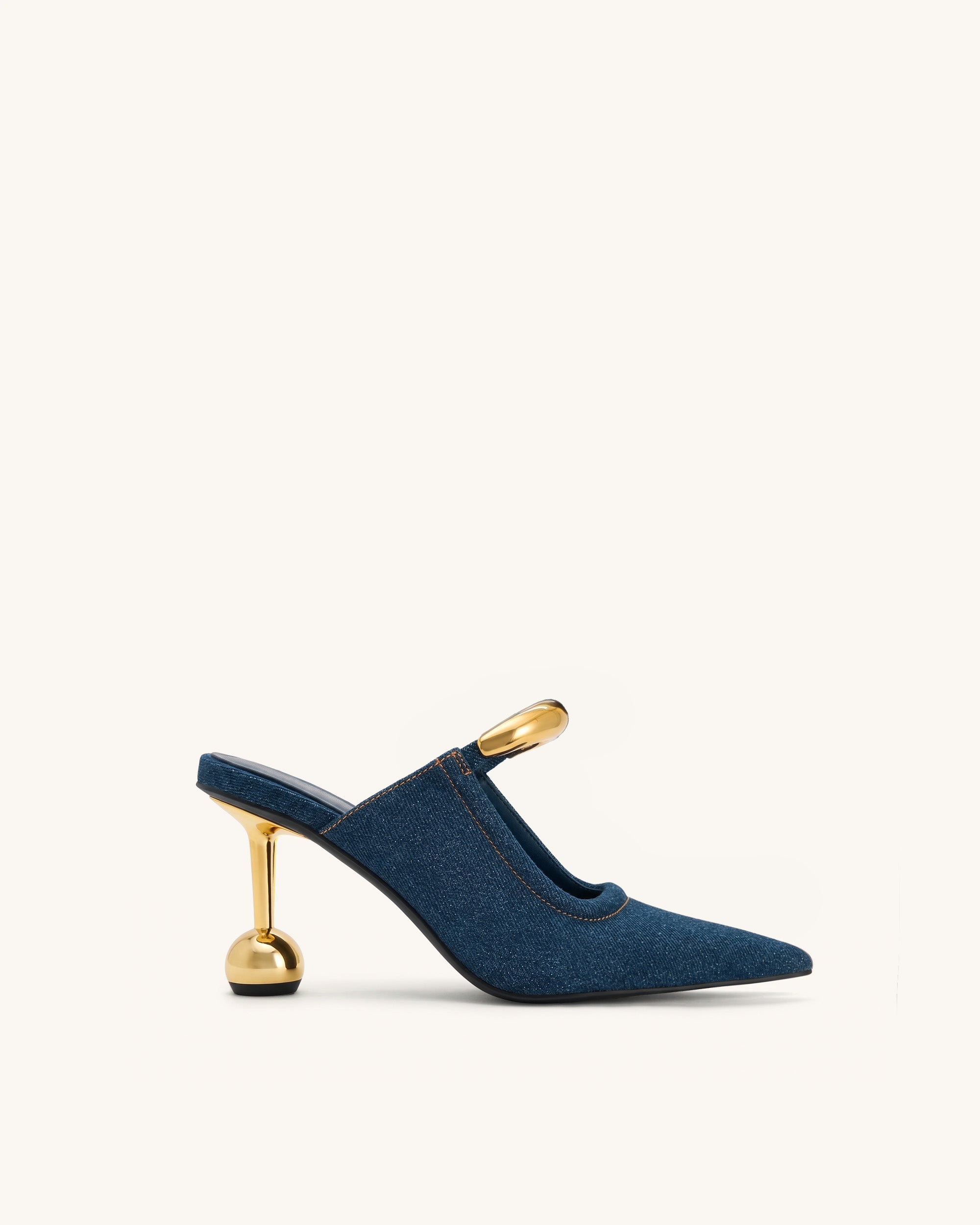 Jw Pei Sofia Metal Accent Sphere Heel Mules Denim Blue