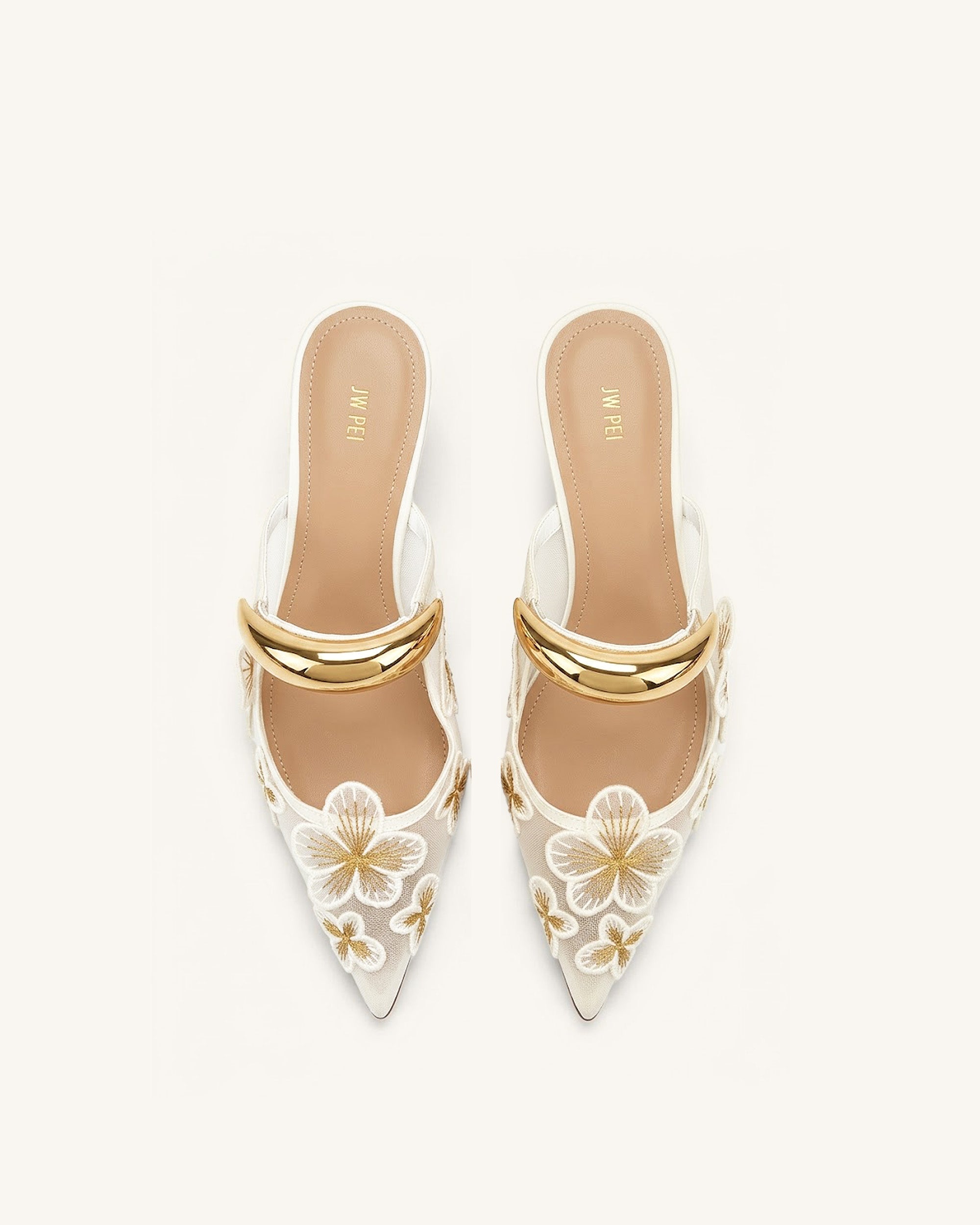 Jw Pei Helena Pierced Floral Mesh Mules Ivory