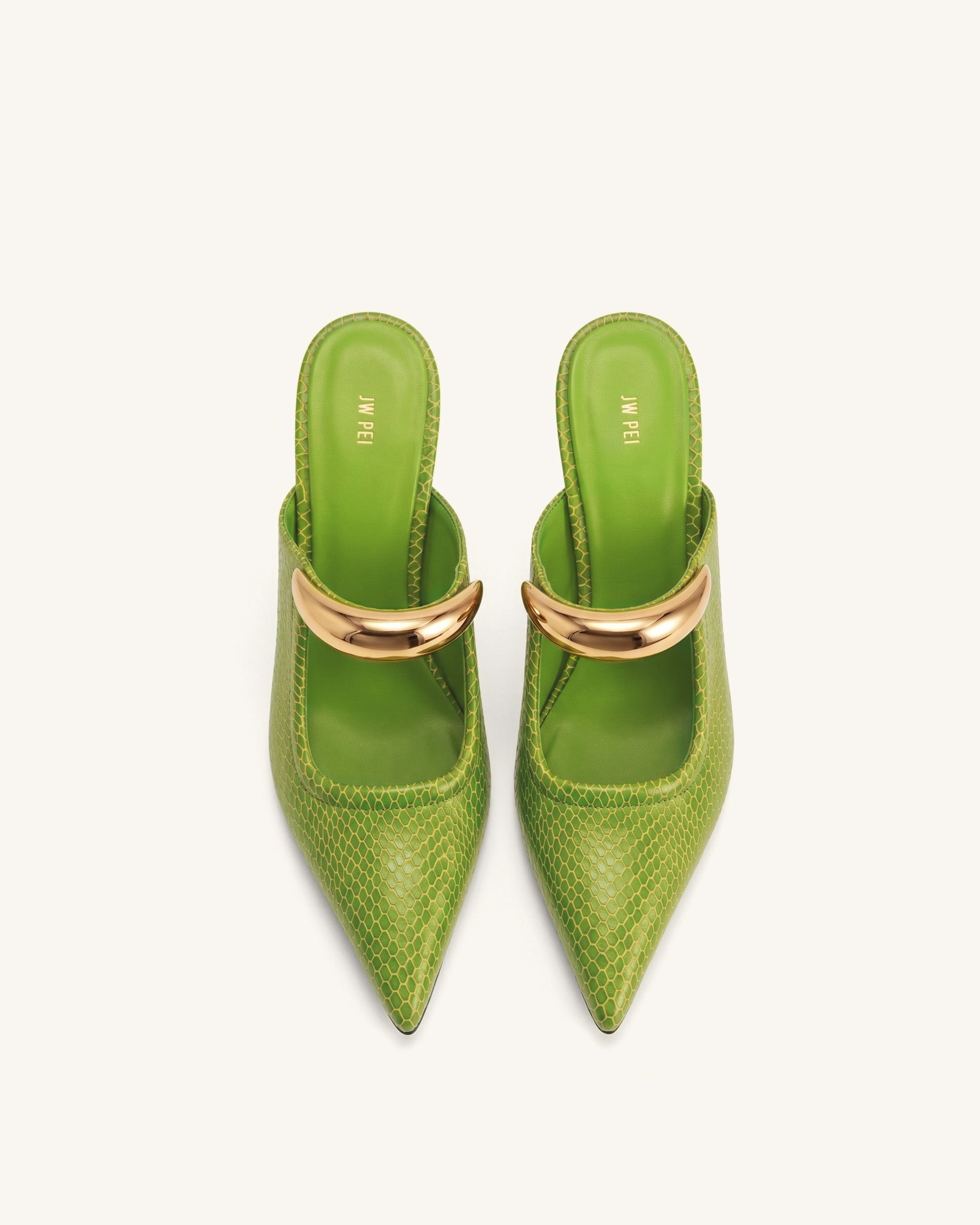 Jw Pei Sofia Metal Accent Sphere Heel Mules Green