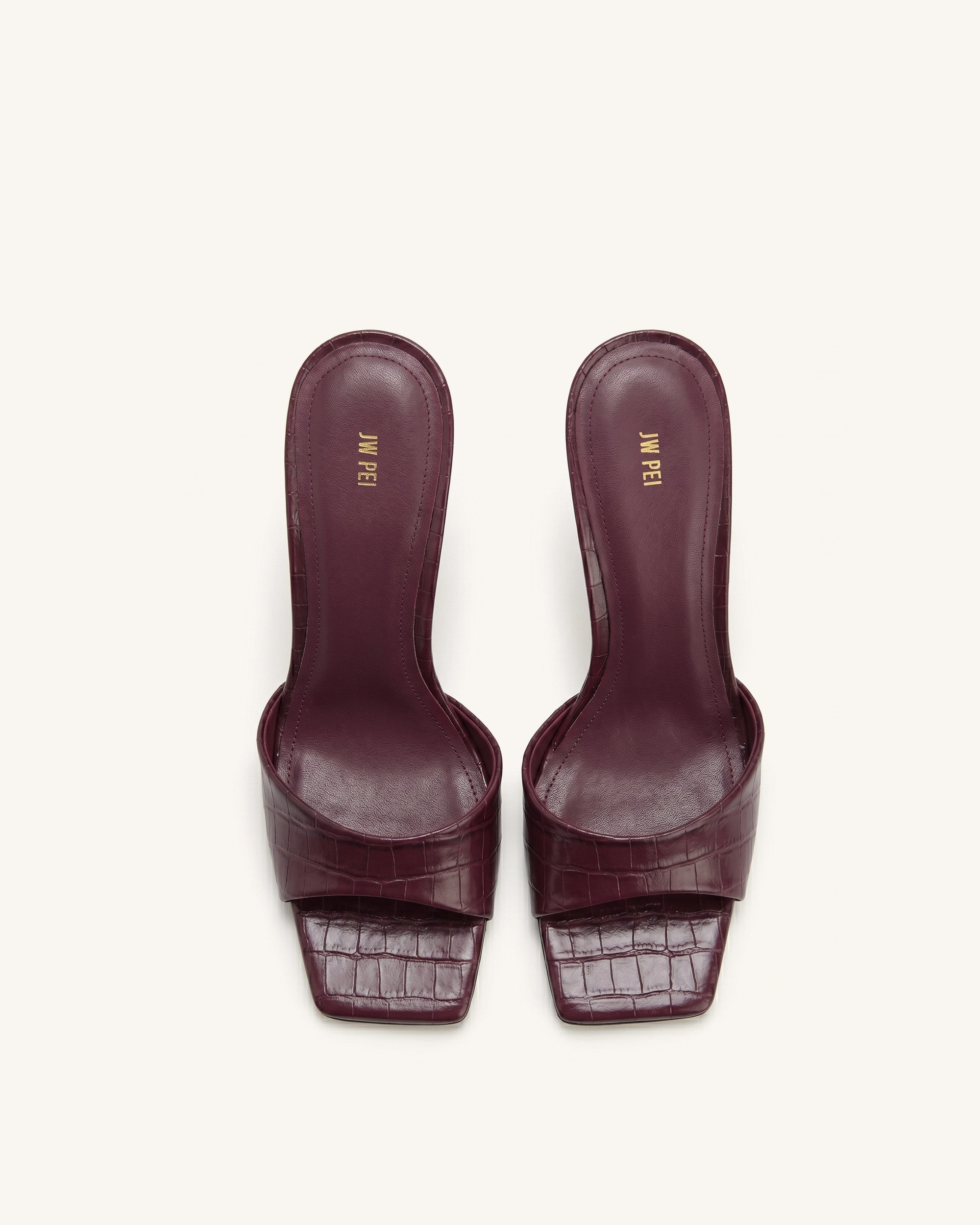 Jw Pei Hannah Croc Embossed Heel Mules Burgundy
