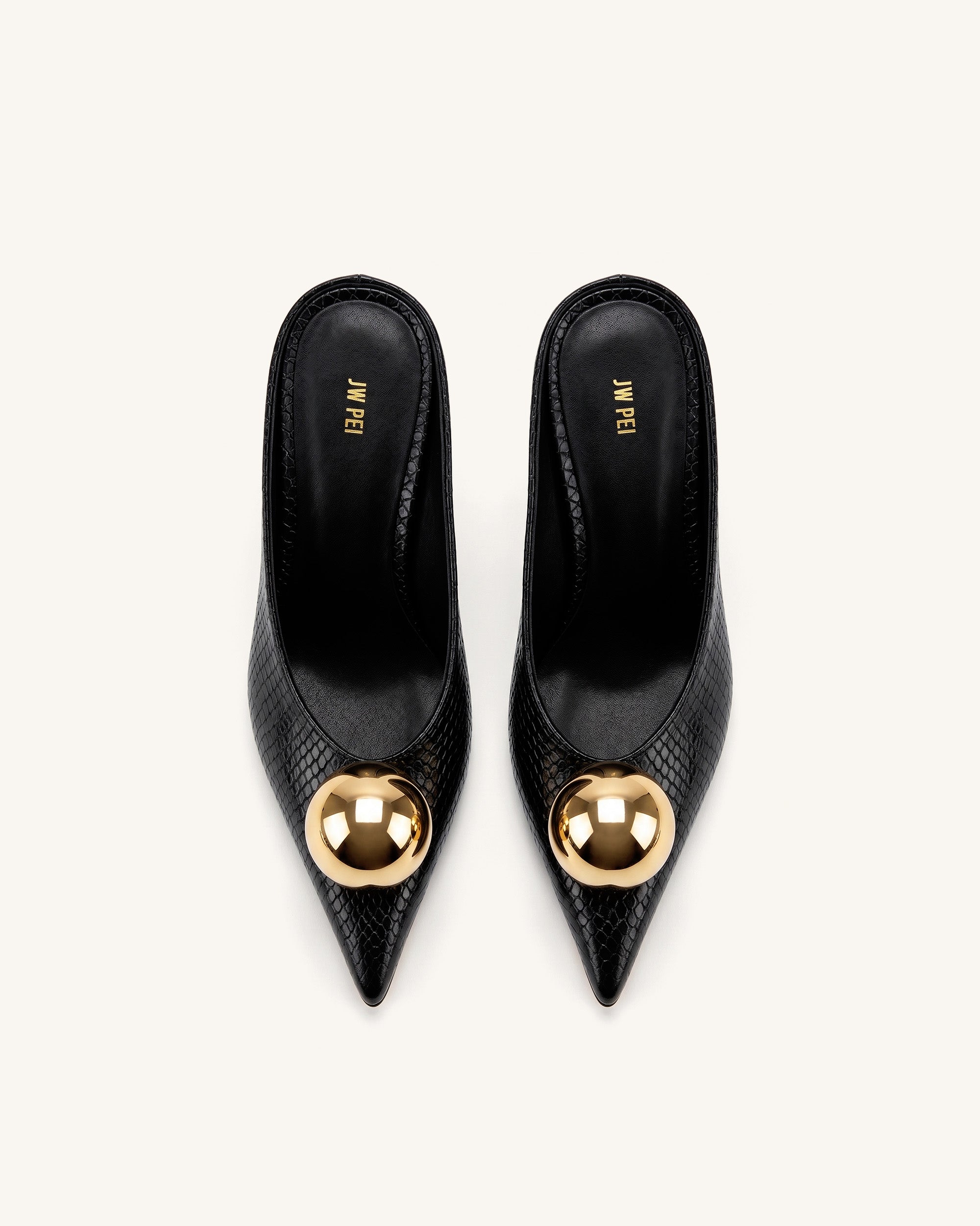 Jw Pei Sofia Angled Vamp Snakeskin Heel Mules Black