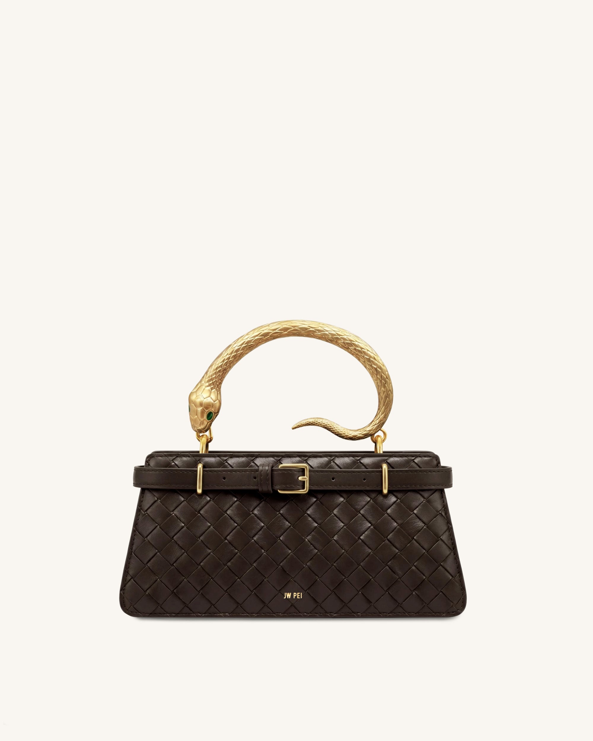 Jw Pei Elena Snake Handle Woven Texture Top Handle Bag Espresso