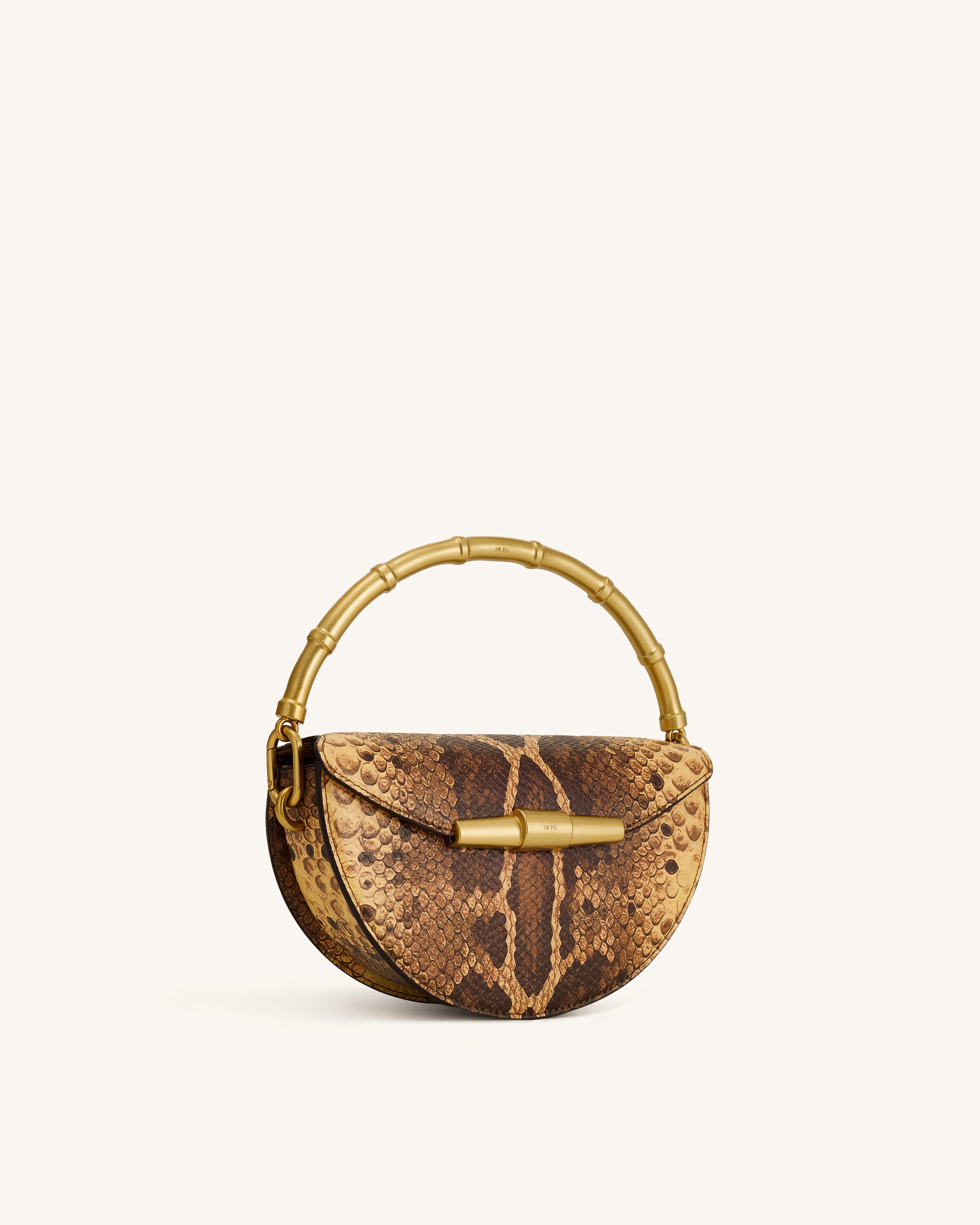 Jw Pei Sylvie Snake Print Half Moon Top Handle Bag Yellowish Brown