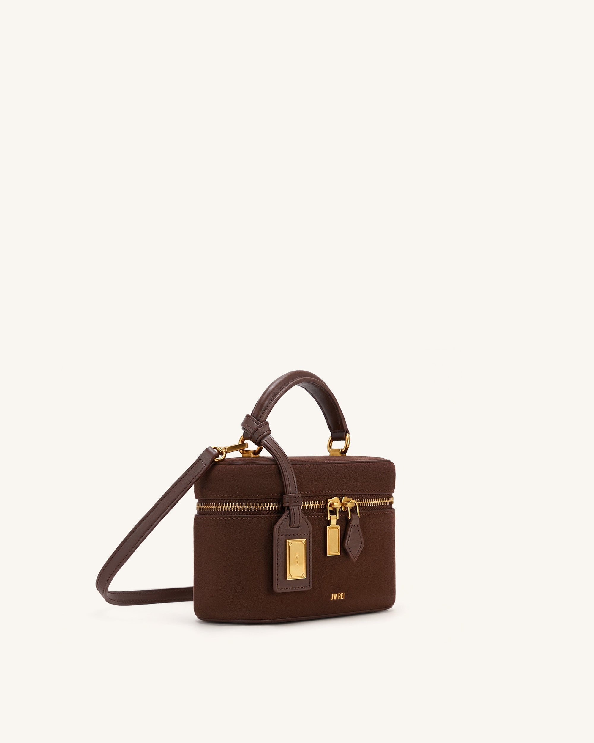 Jw Pei Cleo Faux Suede Box Shape Top Handle Bag Chocolate Brown