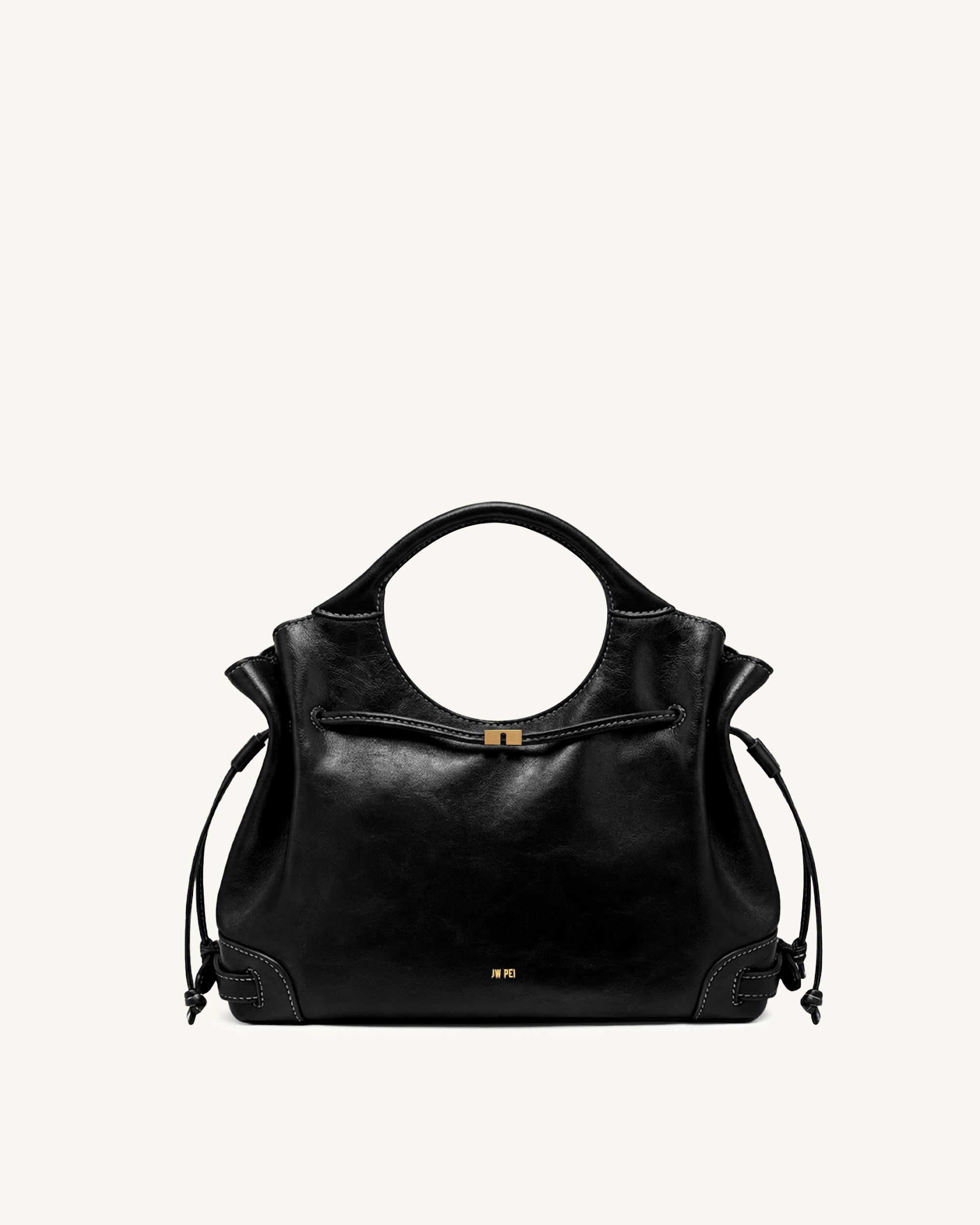 Jw Pei Virelle Waxed Vegan Leather Drawstring Tote Bag Black