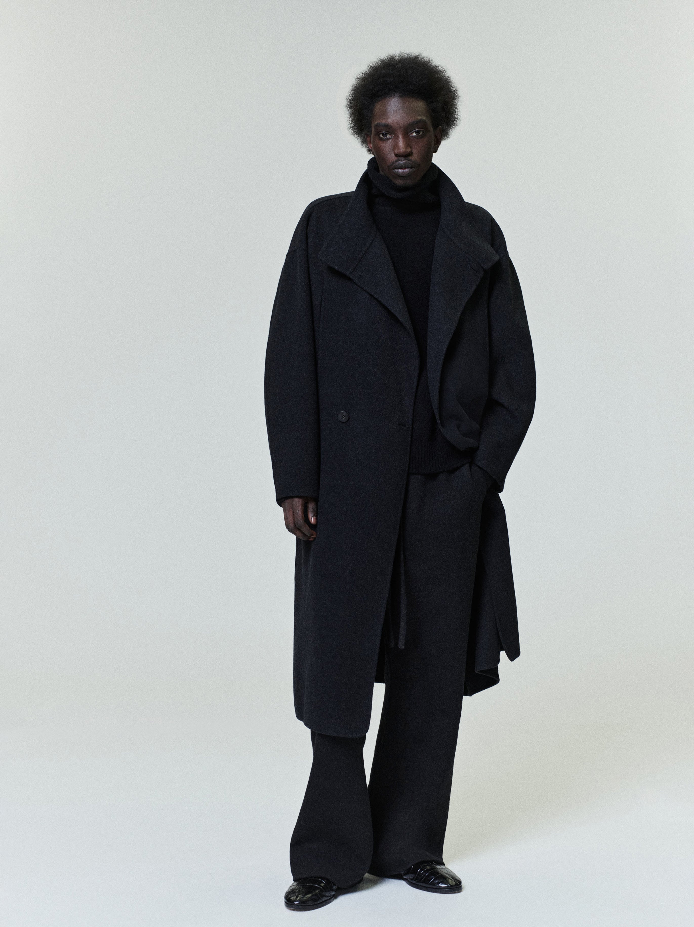 Essentials Wool Cashmere Highneck Coat Charcoal