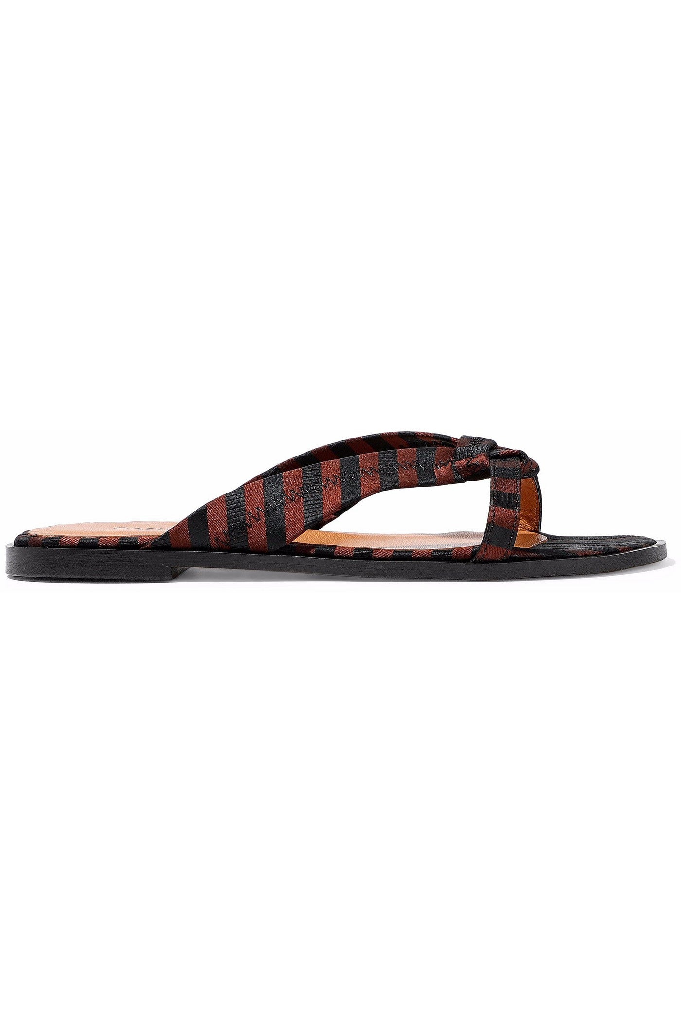 Ganni Mabelle Knotted Striped Satin And Canvas Sandals Black Women's