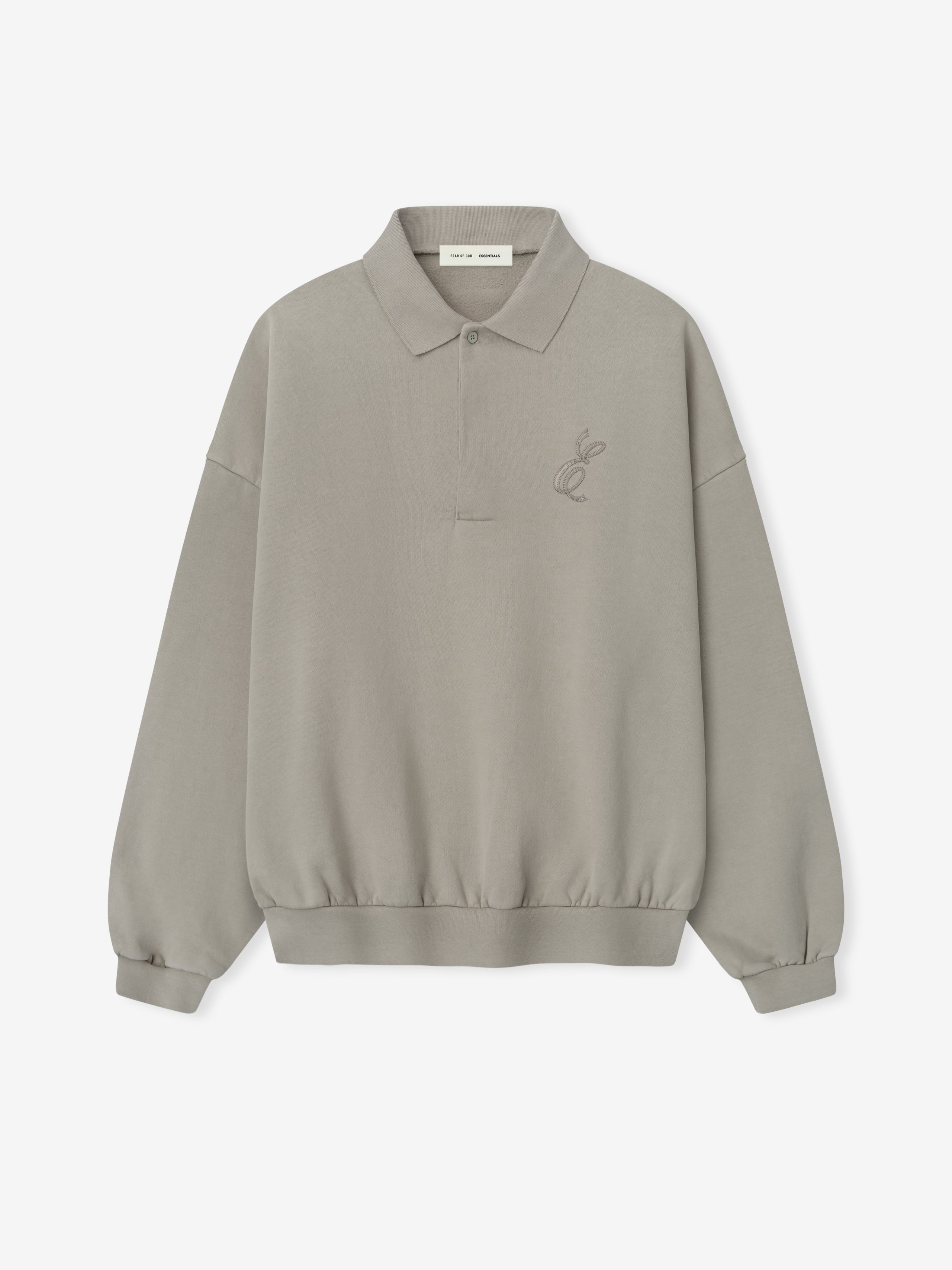 Essentials Embroidered Classic Polo Sweatshirt Smoke Grey