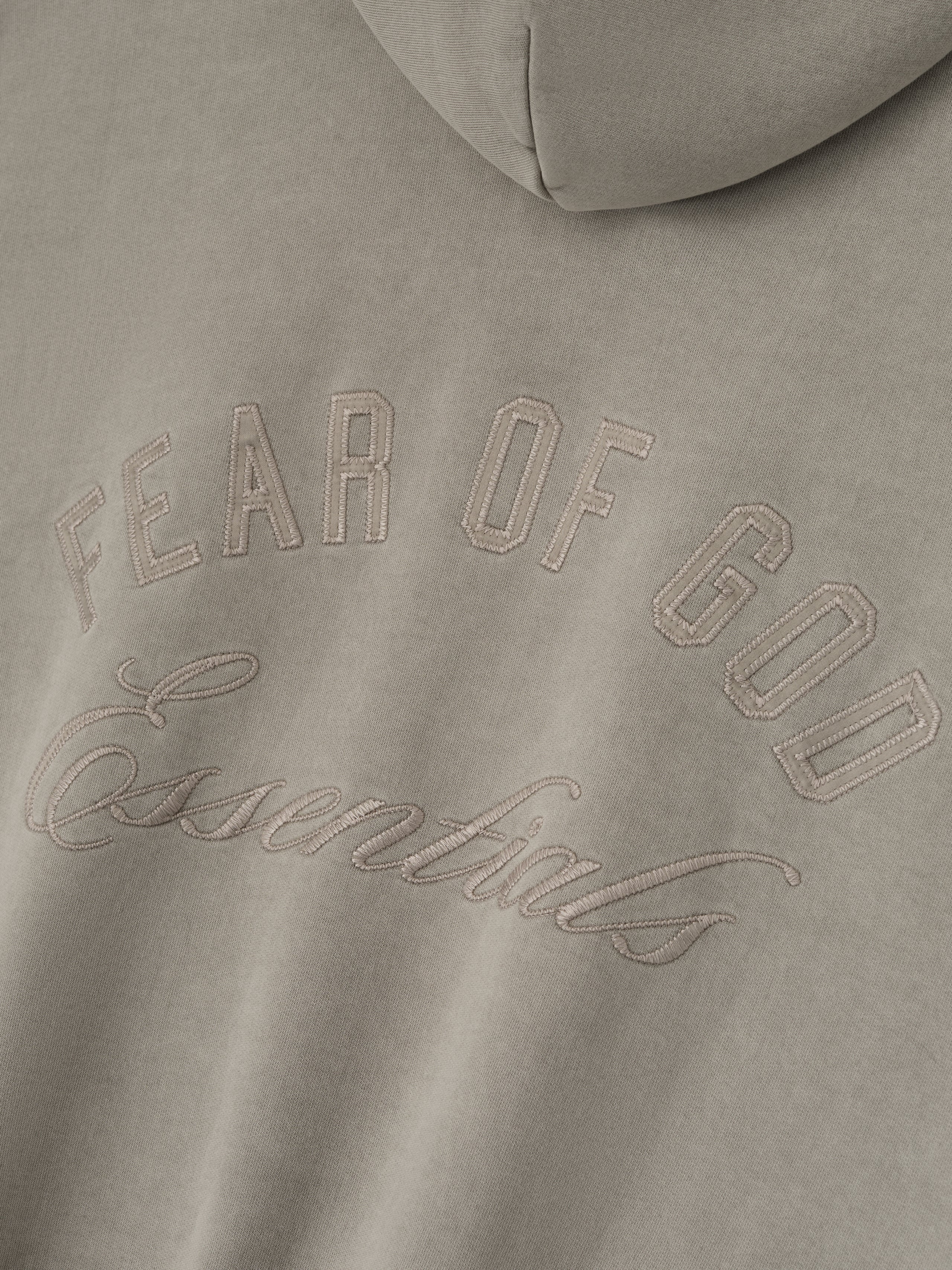 Essentials Embroidered Classic Full Zip Hoodie Smoke Grey