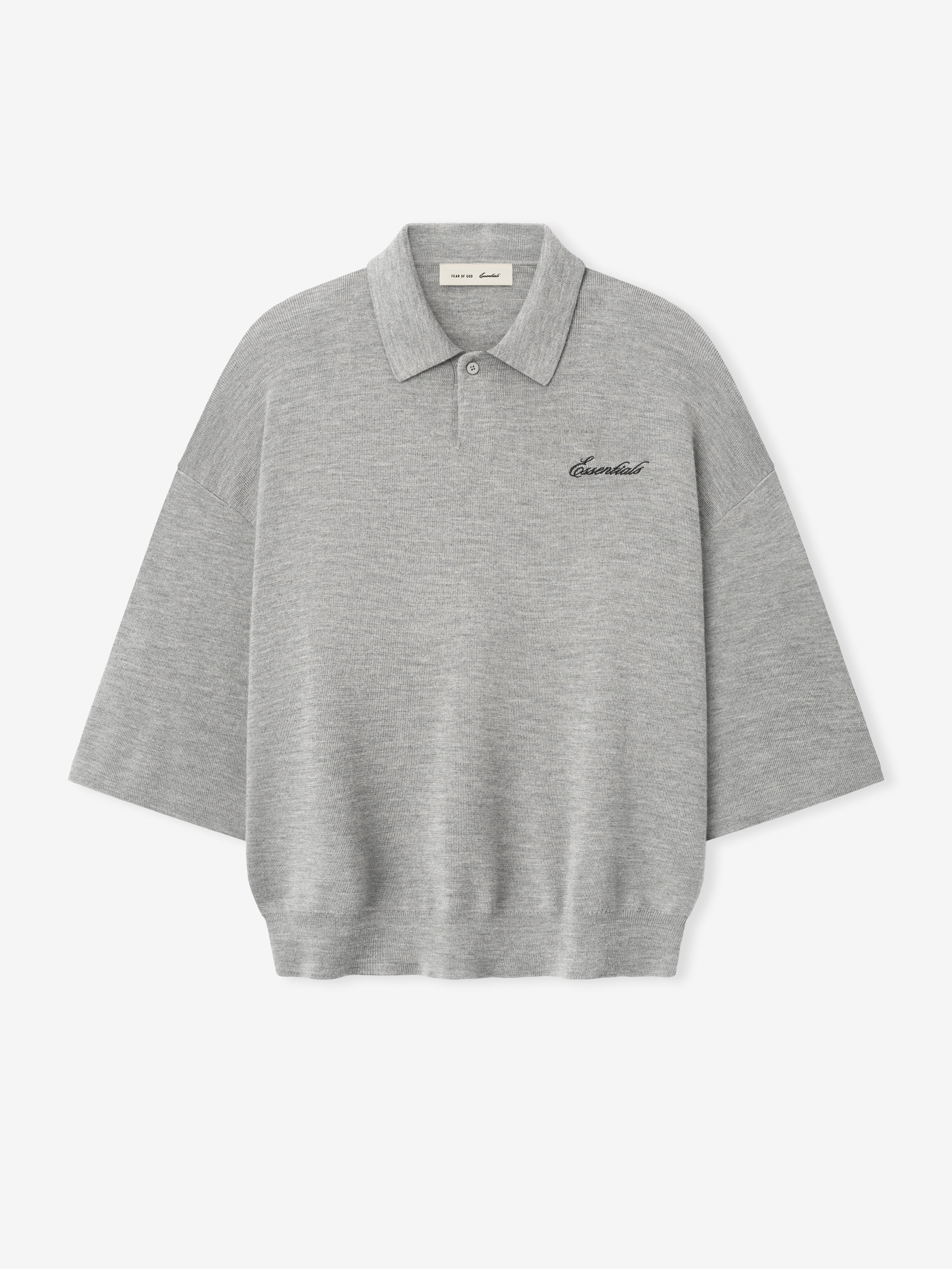 Essentials Signature 3/4 Sleeve 90S Knit Polo Concrete Heather