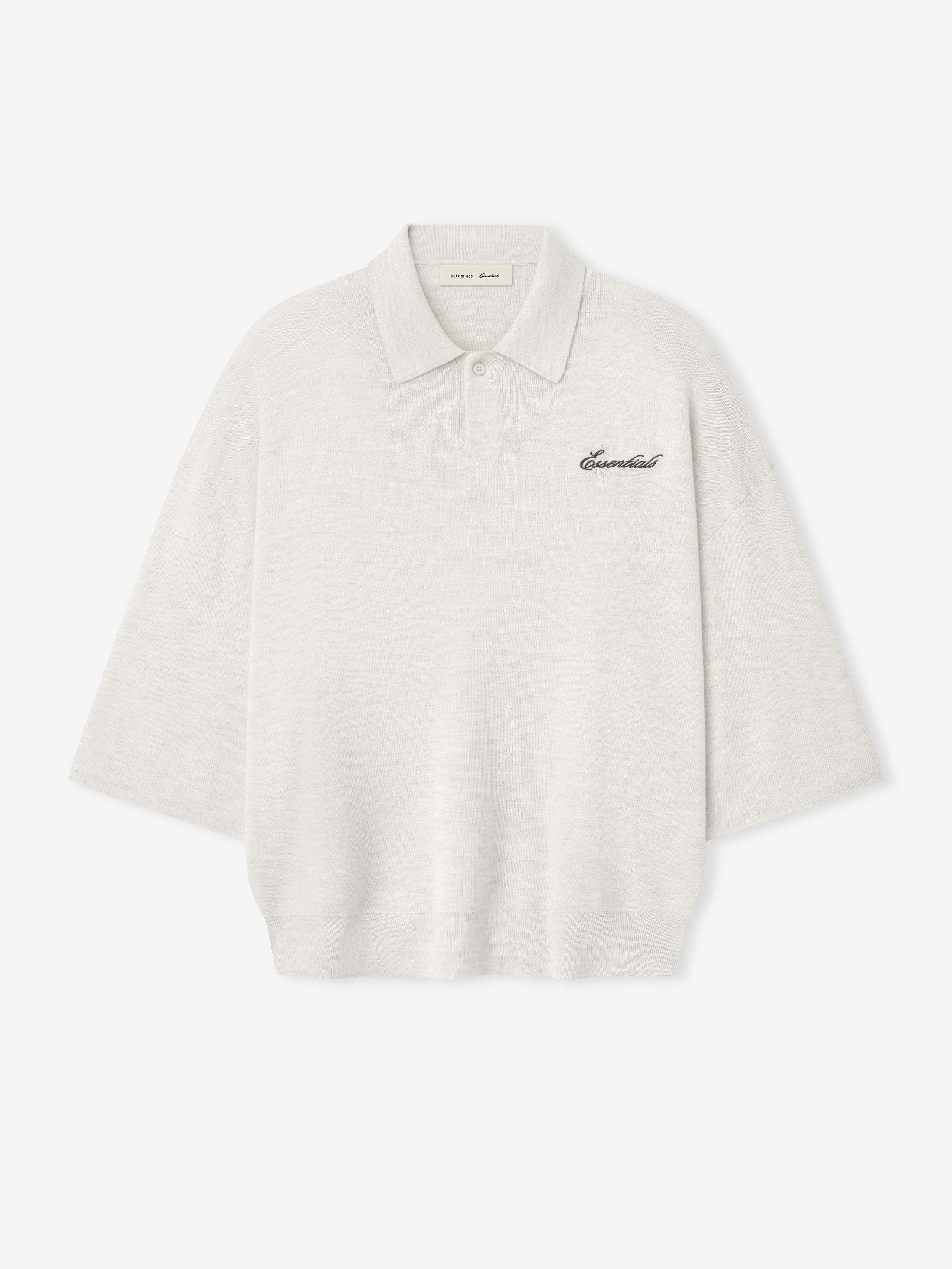 Essentials Signature 3/4 Sleeve 90S Knit Polo Oatmeal Heather