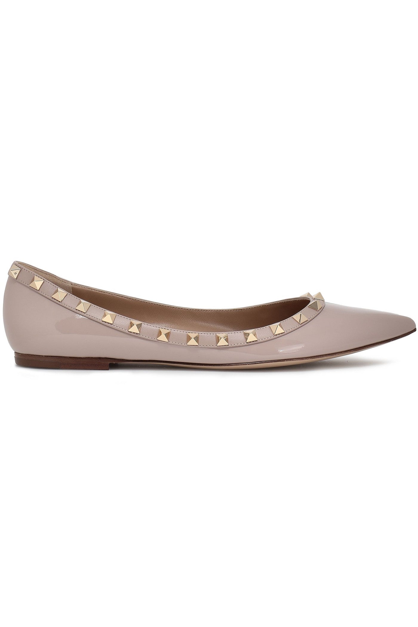 Valentino Garavani Rockstud Patent-Leather Point-Toe Flats Taupe Women's