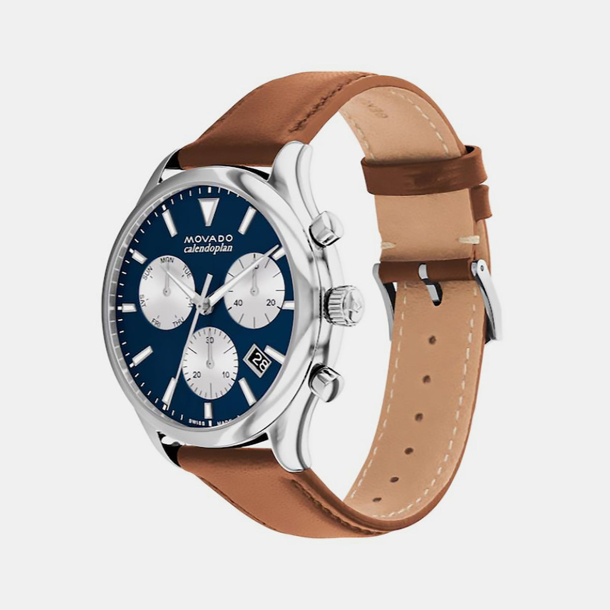 Movado Heritage Calendoplan Men Quartz Blue Dial Chronograph Stainless Steel Watch 3650161