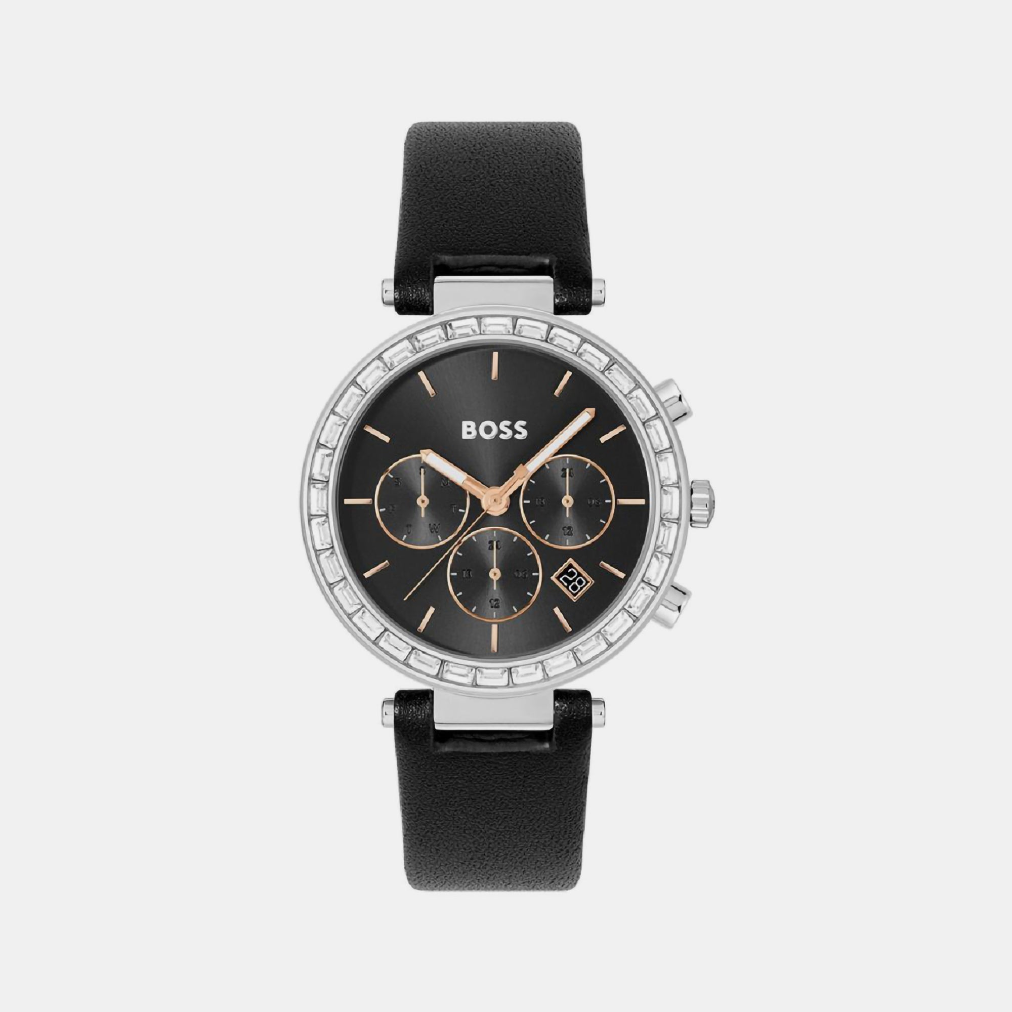 Boss Andra Women Quartz Black Dial Chronograph Leather Watch 1502689