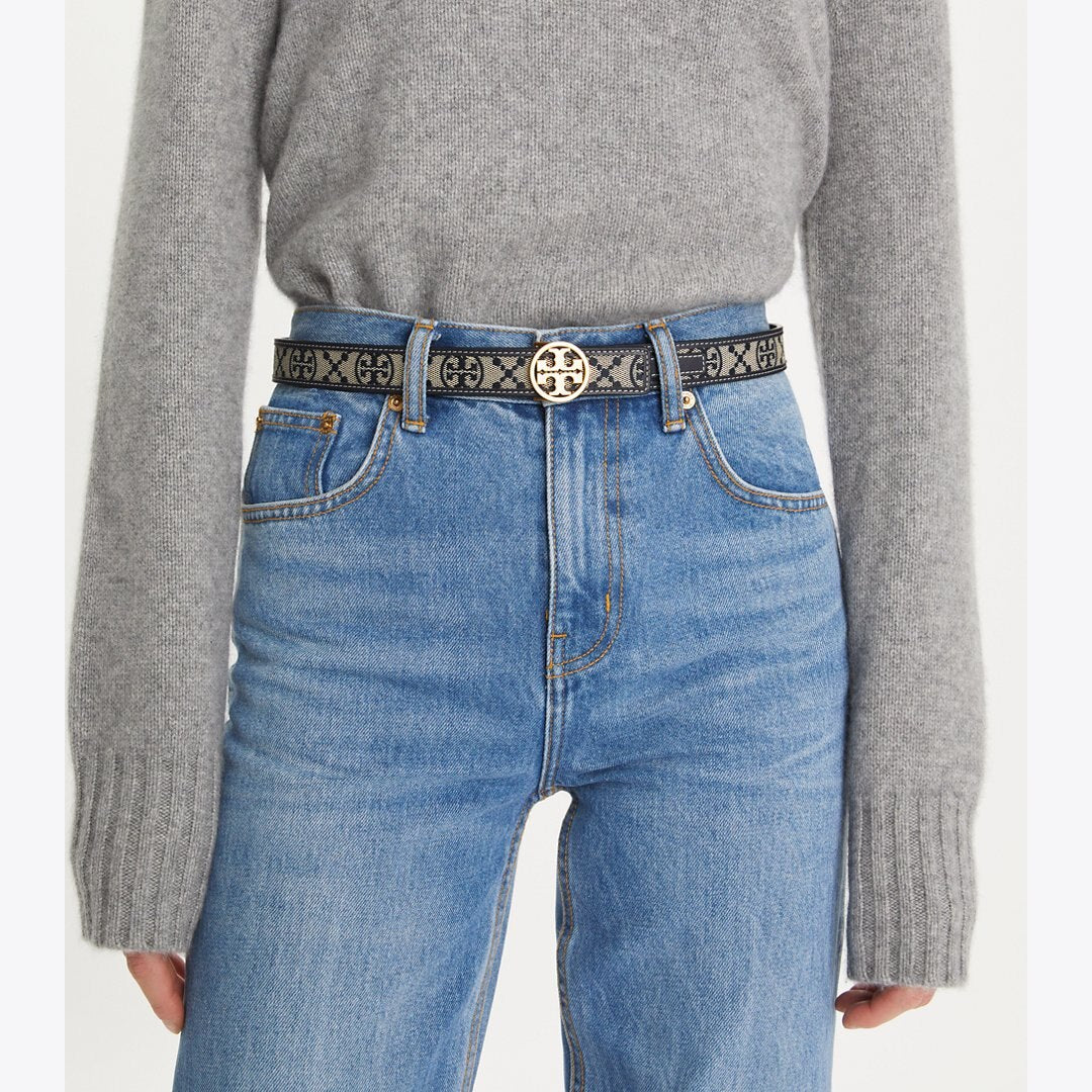 Tory Burch 1" Miller Monogram Belt Tory Navy