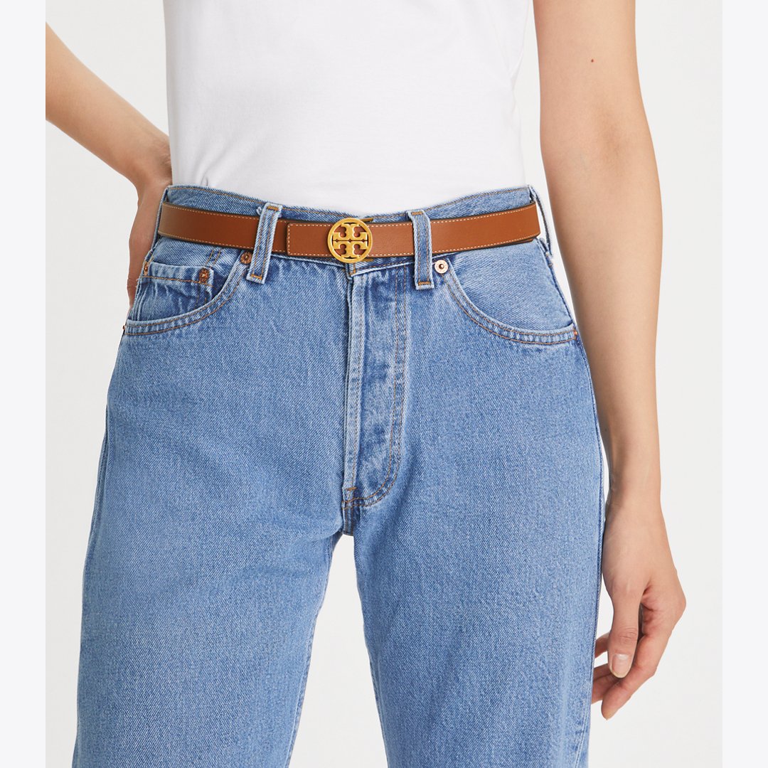 Tory Burch 1" Miller Reversible Belt Black / Classic Cuoio / GOLD